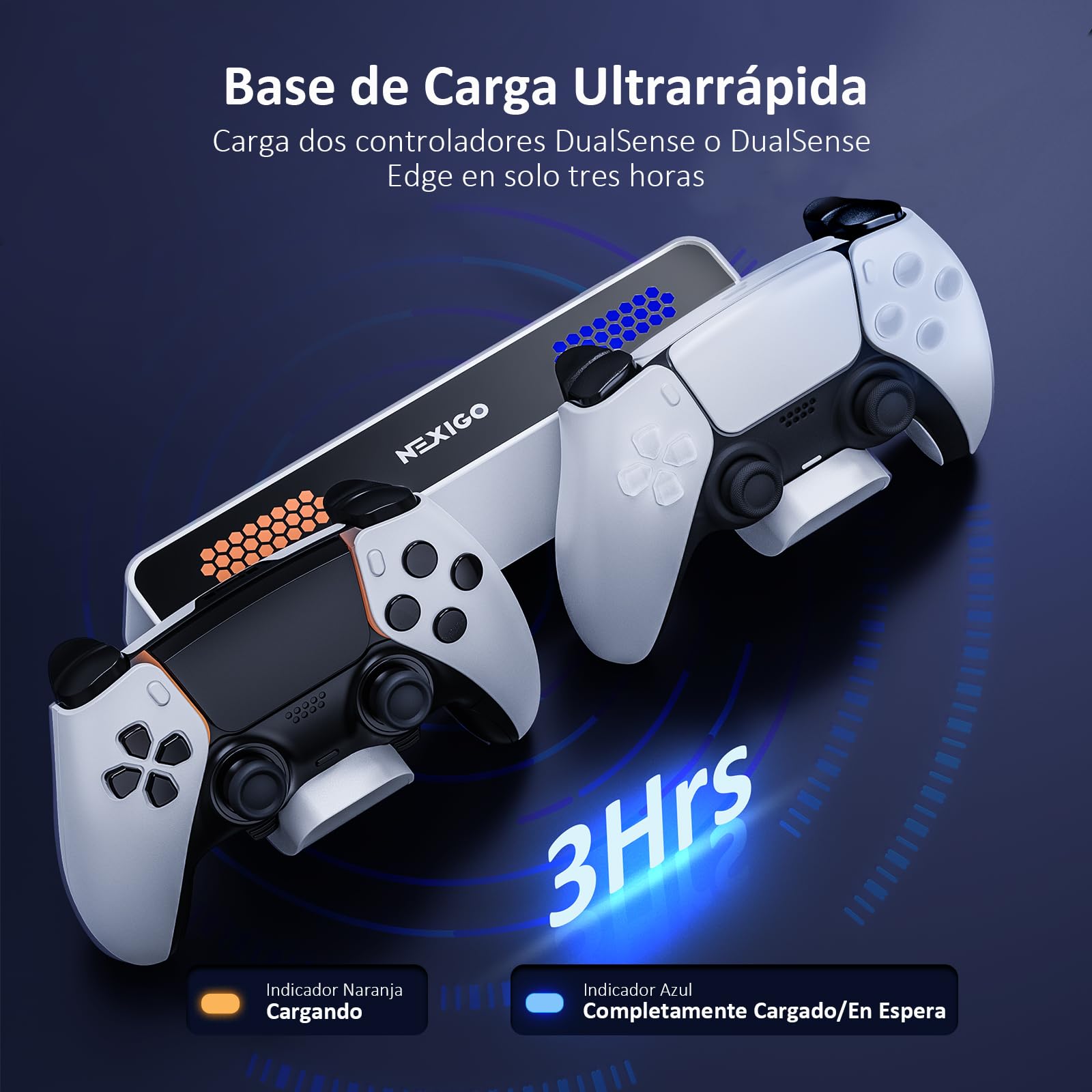 NexiGo Soporte de Pared para PS5 con Estación de Carga para PS5 (Todas Las Versiones) y Nuevas Consolas PS5 Slim, Mandos DualSense_Edge y Regulares