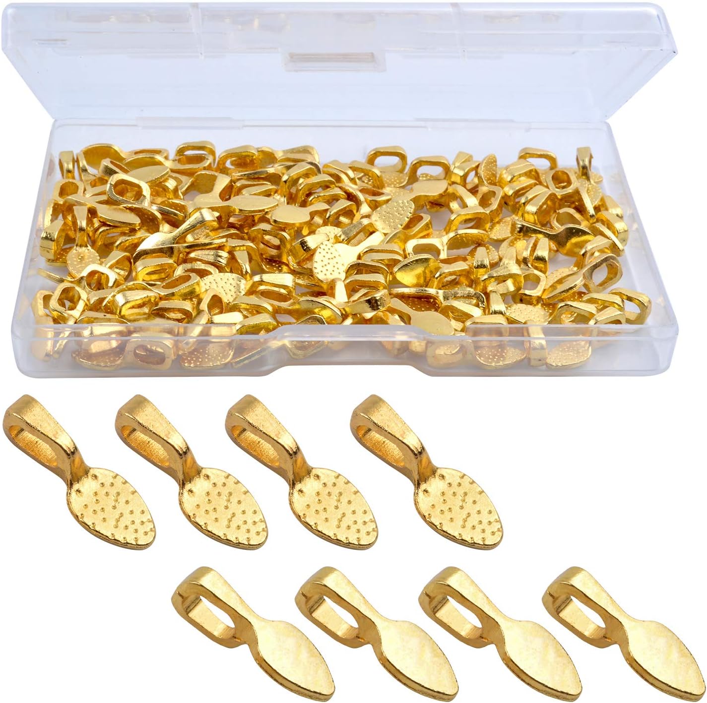 120 Pcs Oval Spoon Scrabble Glue On Flat Rocks Earring Pad Bails for Fitting Glass Cabochon Tiles Necklaces Pendants with 1Pcs Box,Gold