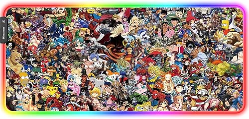 Alfombrilla de mouse XXL RGB para juegos, alfombrilla de mouse grande con LED de anime con base de goma antideslizante y bordes cosidos duraderos,