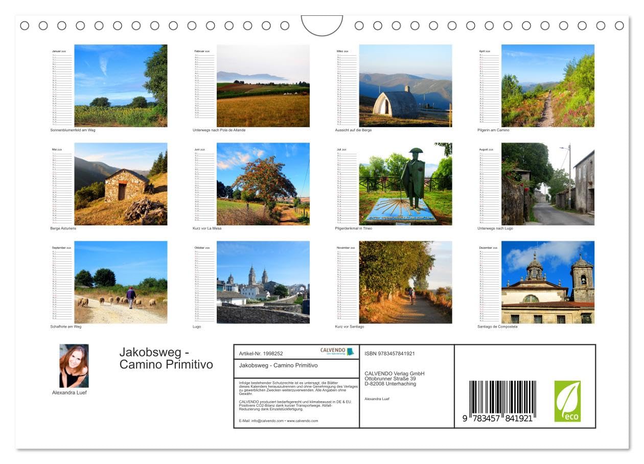 Jakobsweg - Camino Primitivo (Wandkalender 2026 DIN A4 quer), CALVENDO Monatskalender: Pilgerweg von Oviedo nach Santiago de Compostela