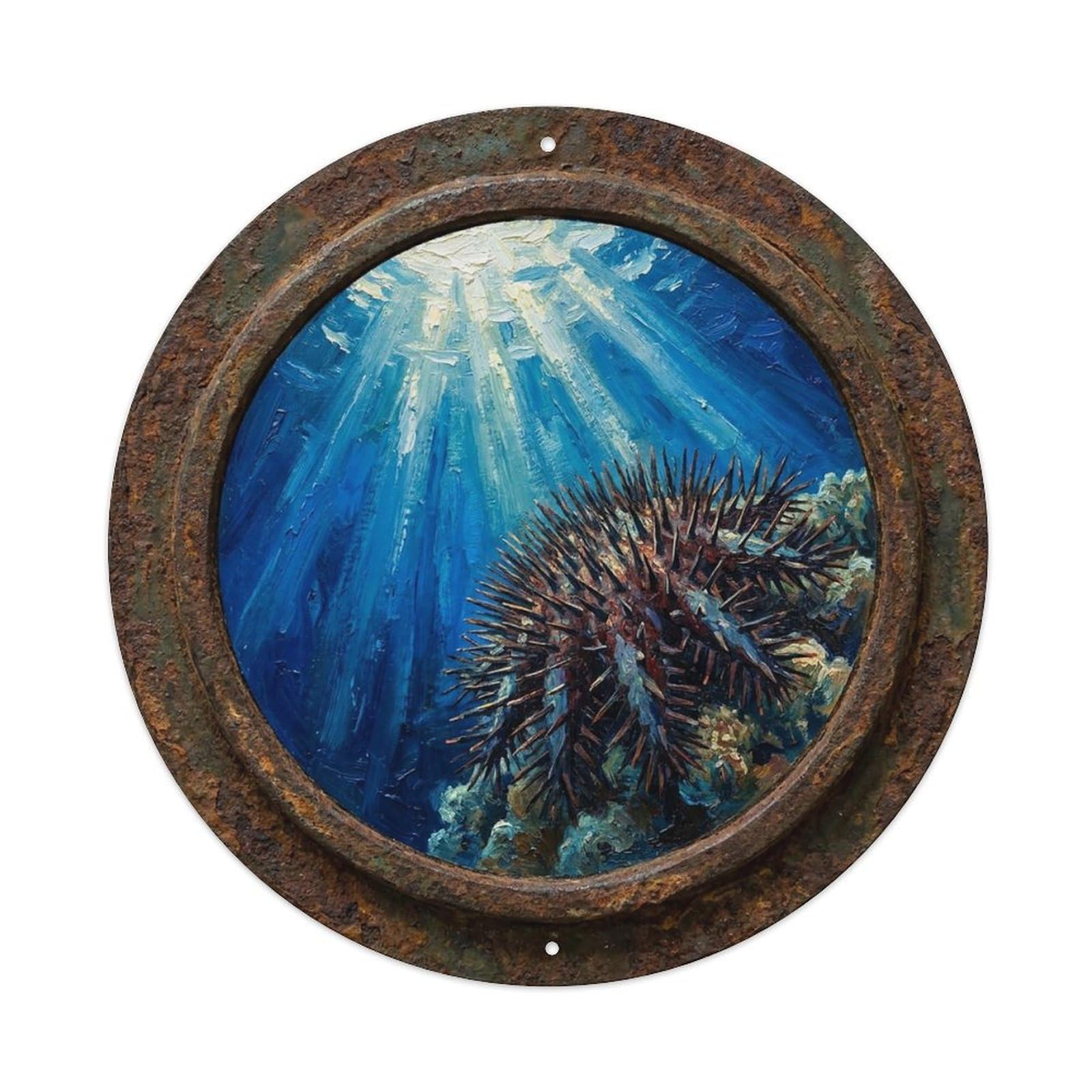 Vintage Porthole Crown Thorns Spiny Ship Window Under Deep Metal Tin Sign