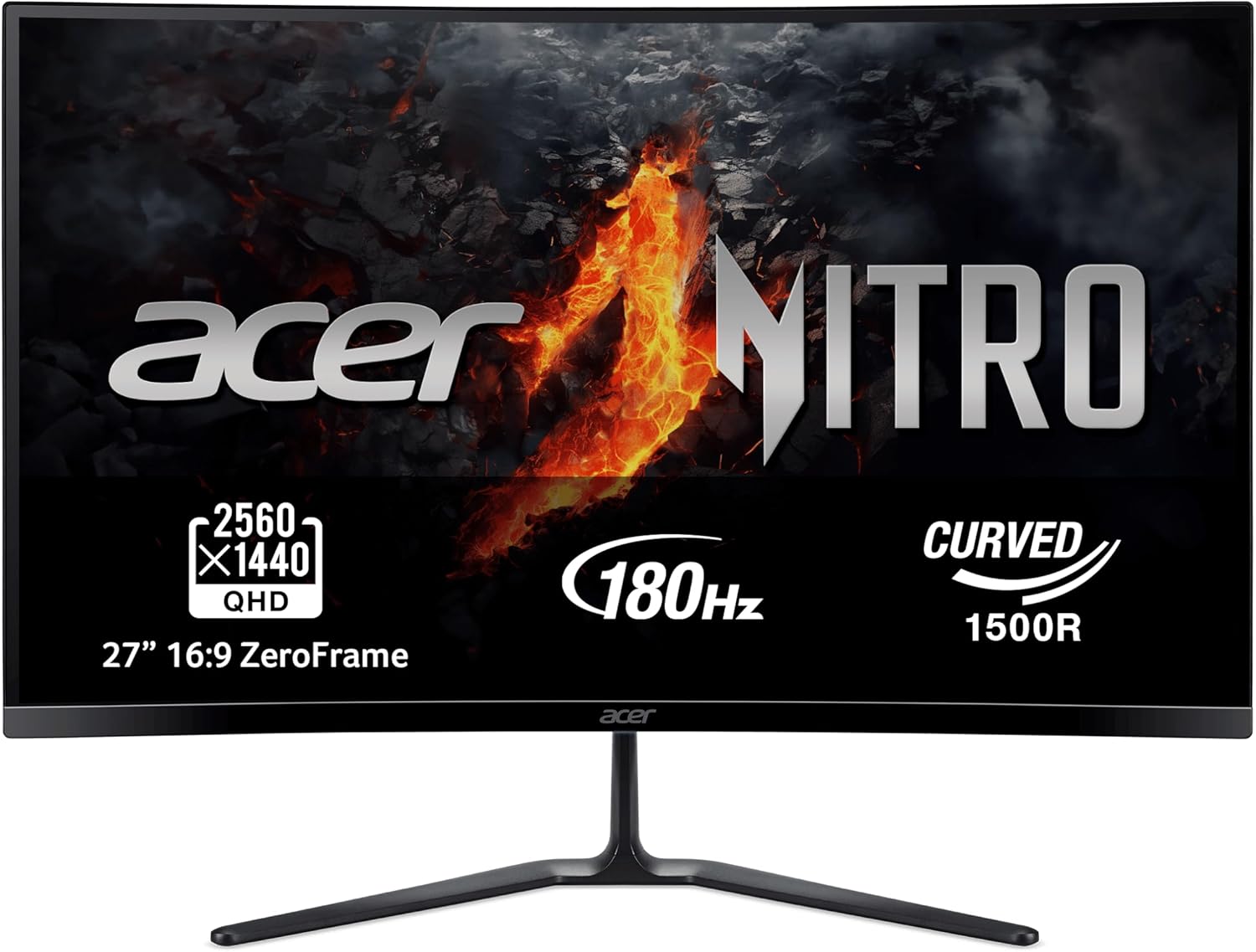 acer Nitro ED270U S3 - Monitor da gaming curvo 27" WQHD 180Hz (2560x1440, 16:9, 250 Nits, tempo di risposta 1ms VRB, AMD FreeSync, 2 x HDMI 2.0/1xDP 1.2) Monitor PC Gaming, Nero