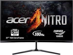 Acer Nitro ED270U S3 – Monitor Gaming Curvo 27″ WQHD 180 Hz (2560×1440, 16:9, 250 Nits, Tiempo de Respuesta 1ms VRB, AMD FreeSync, 2xHDMI 2.0/1xDP 1.2) Monitor PC Gaming, Negro