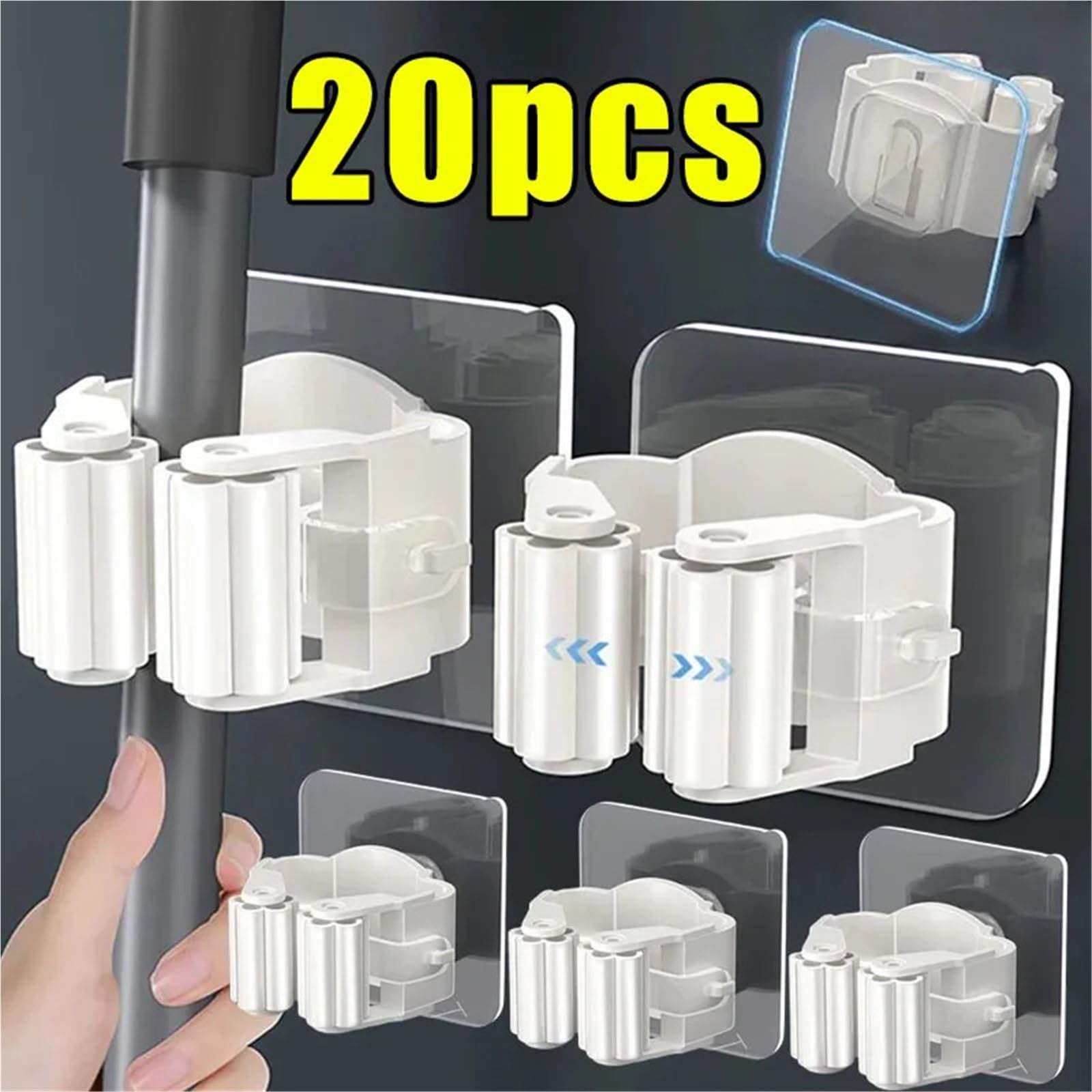 Porta Scope Parete Ganci multiuso Adesivo da parete for appendere lo spazzolone Gancio appendiabiti Cucina Bagno Organizzazione Accessori for l'organizzatore della casa per cucina(White 20pcs)