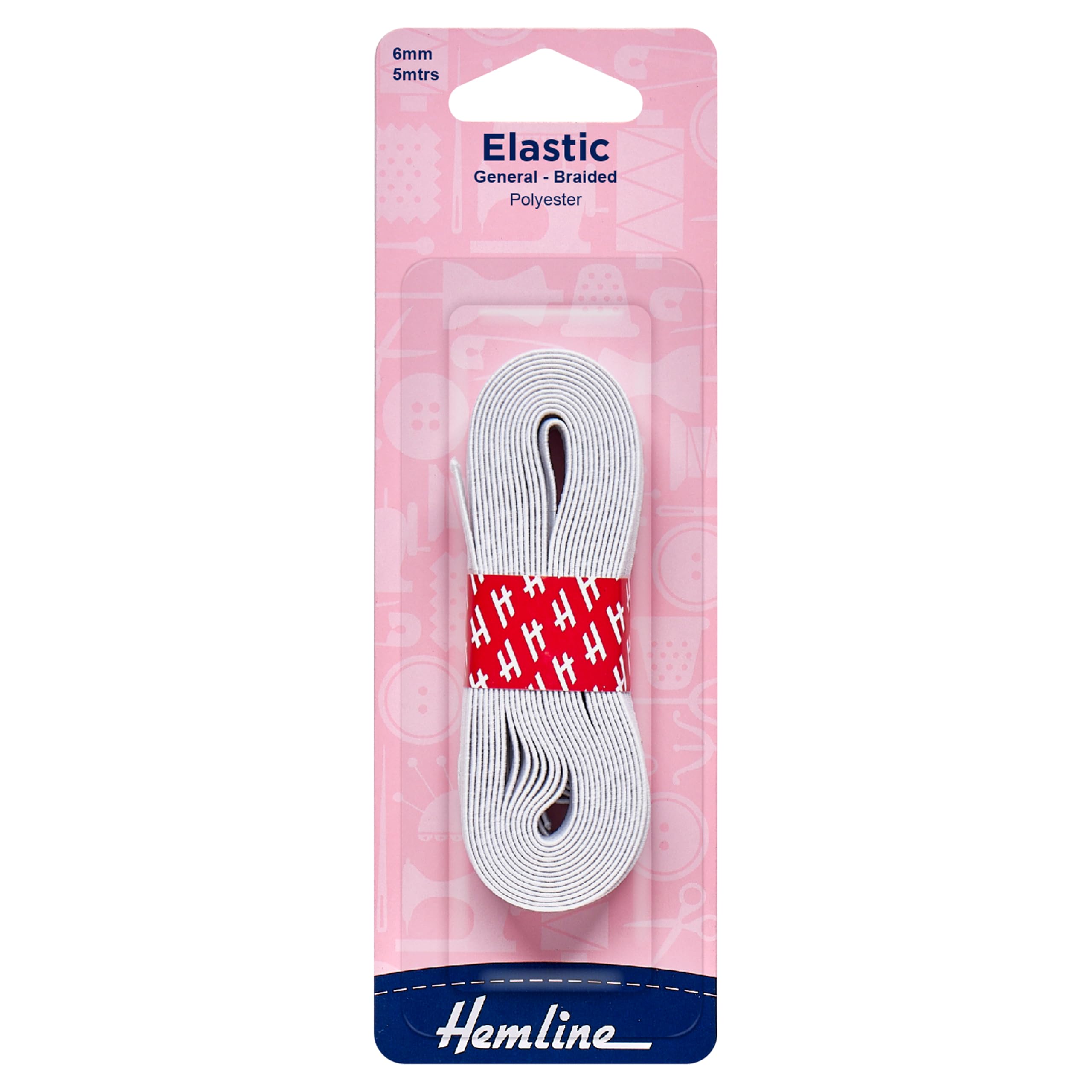 Hemline General Purpose Braided Elastic – 6mm x 5m White Durable Polyester Elastic for Sewing, Swimwear, and Casting Applications, Strong and Hardwearing