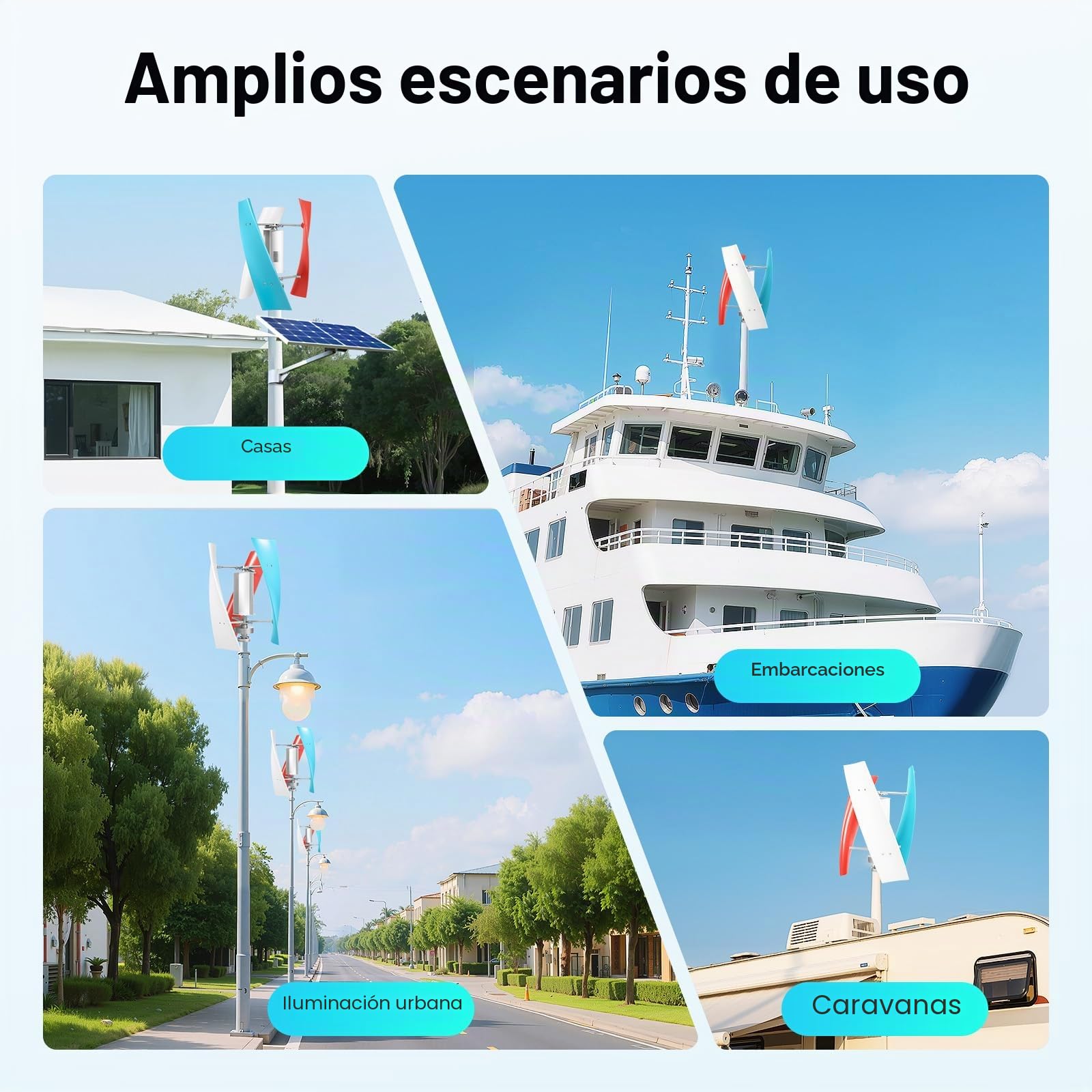 Generador de viento vertical de 12 V 400 W, Electromagnetismo Generador de turbinas eólicas Verticales, IP67 Hojas tricolor Cuchillas eje vertical trifásico Molino de viento con controlador de carga