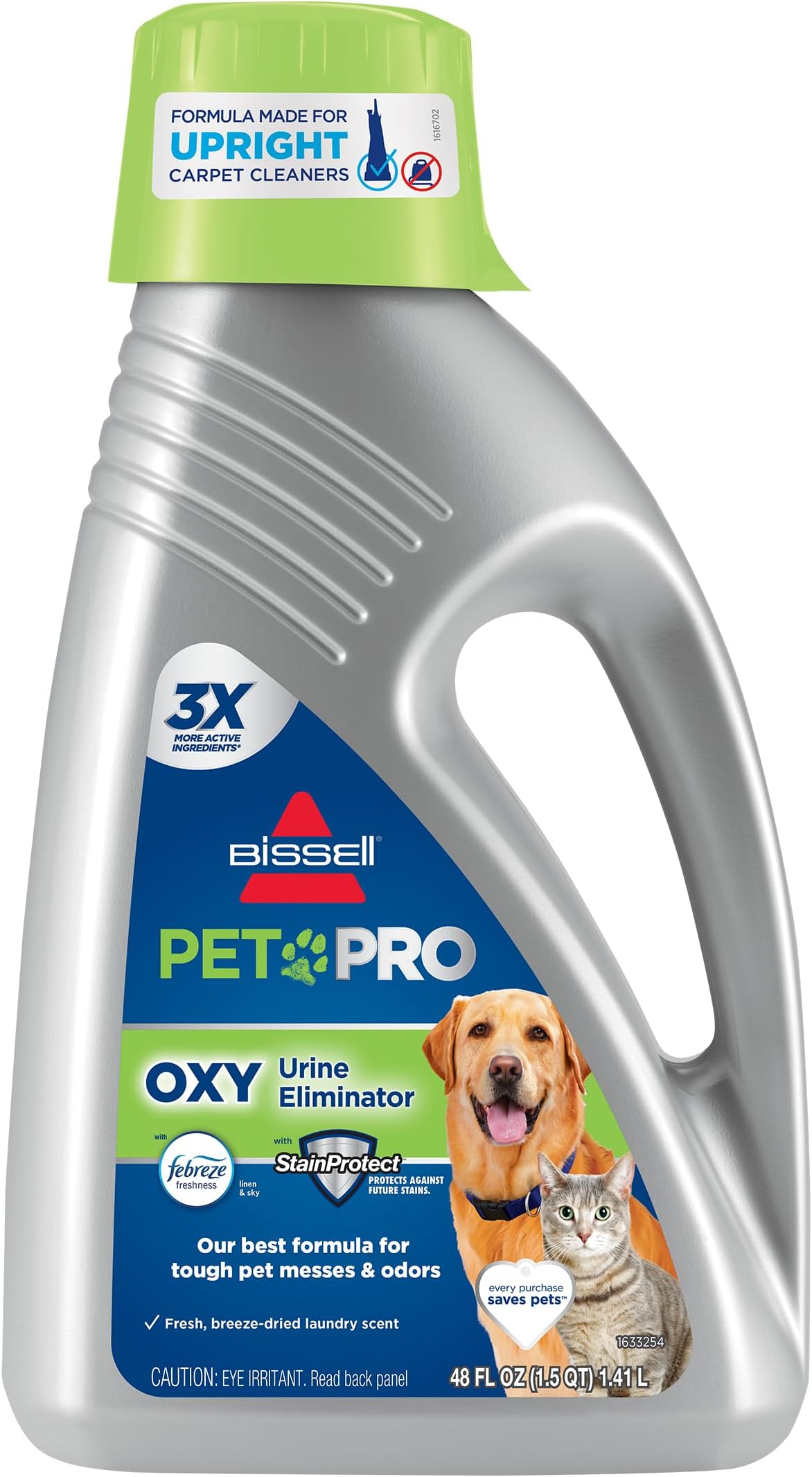 PET PRO OXY Urine Eliminator with Febreze Carpet Deep Clean Solution, with StainProtect Technology, for use in leading upright carpet cleaners, 48oz, Our best formula for pet messes & odors