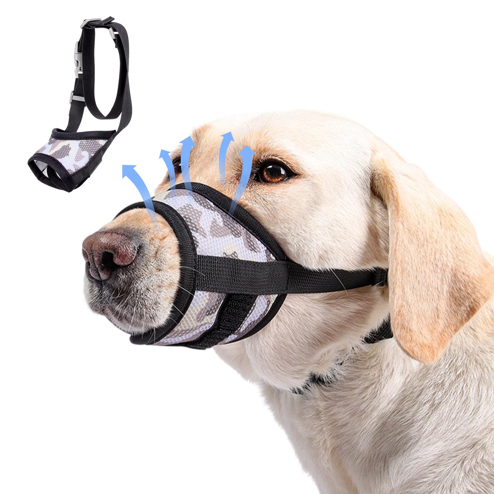 DoggieKit Dog Muzzle with Elastic Neck Collar,Soft Breathable Mesh Muzzles with Adjustable Velcro for Puppy Small Medium Large Dogs,Dog Mouth Cover Prevent for Barking Chewing (Black/Gray, L) — image 1