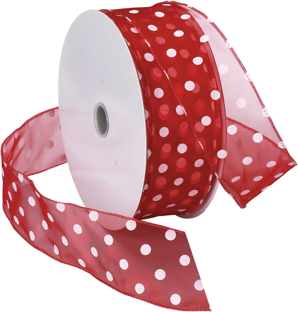 Morex Ribbon Wired Ribbon, White/Black Dots,92116/50-713