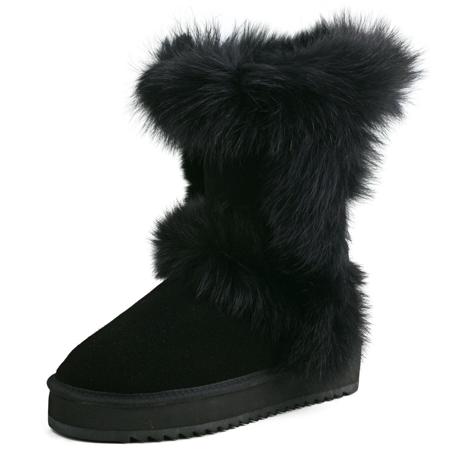 AUSLAND Waterproof Genuine Suede Platform Boots for Women Furry Winter Short Boot Ladies Fur Boots 99256