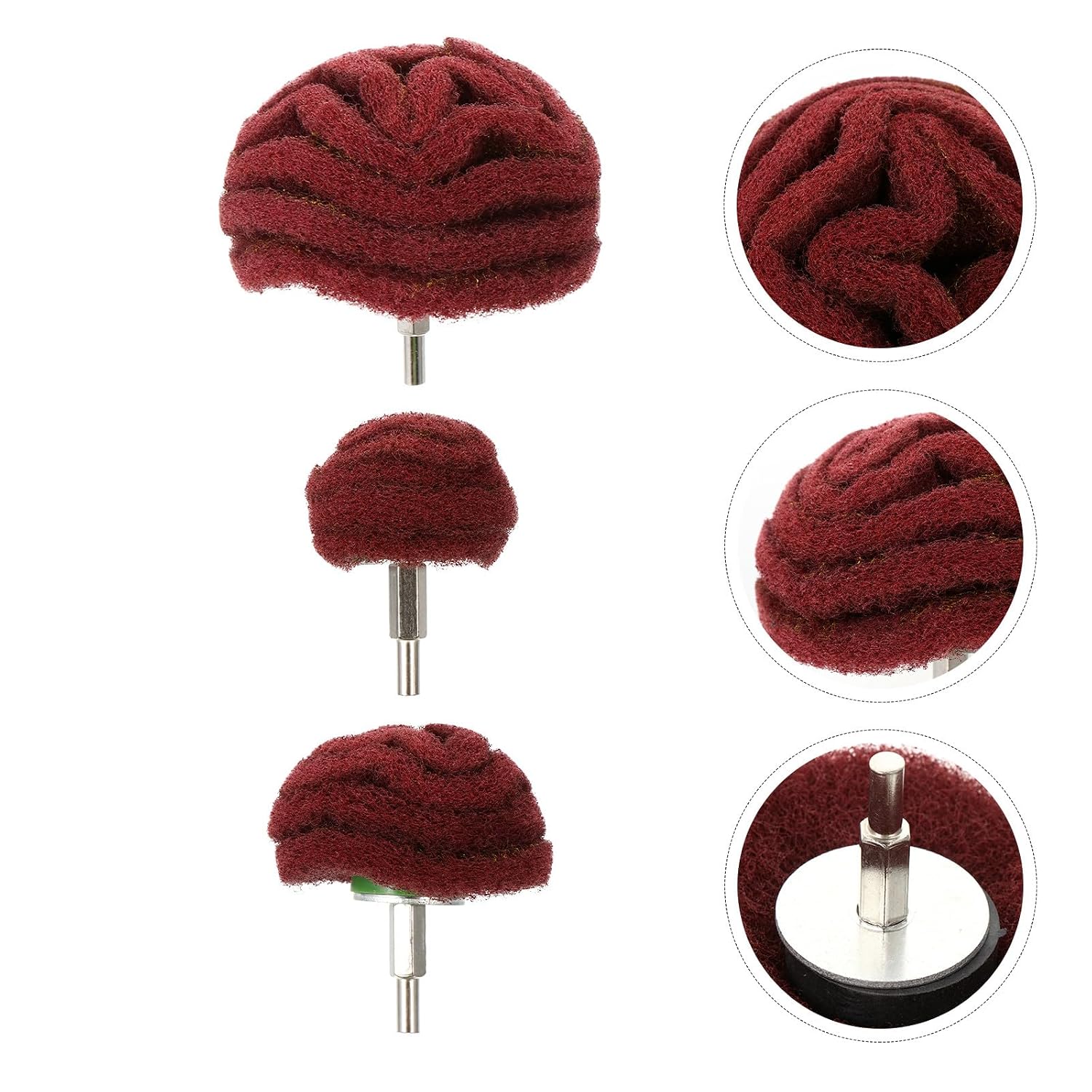 3pcs 6mm Shank Mushroom Abrasive Wheel Polishing Tools 50mm+75mm+100mm Red Nylon Buffing Wheels for Rotary Tools Surface Finishing and Grinding