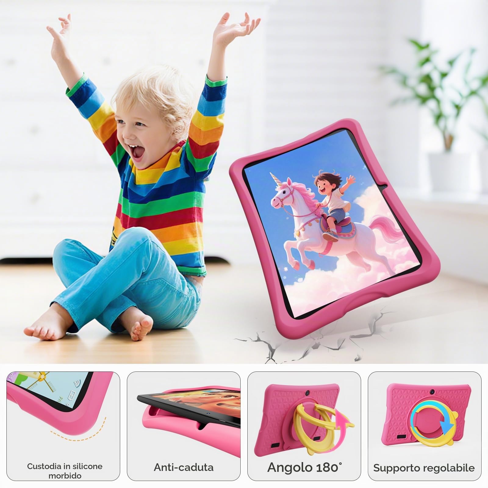 DigiLand Tablet 10,1 Pollici per Bambini, Android 15 Tablets con Custodia Protettiva,6+32GB, Schermo IPS 1280*800, Doppia Fotocamera 2MP+5MP, 6000 mAh Tablett con Controllo Genitoriale e iWawa (Rosa)