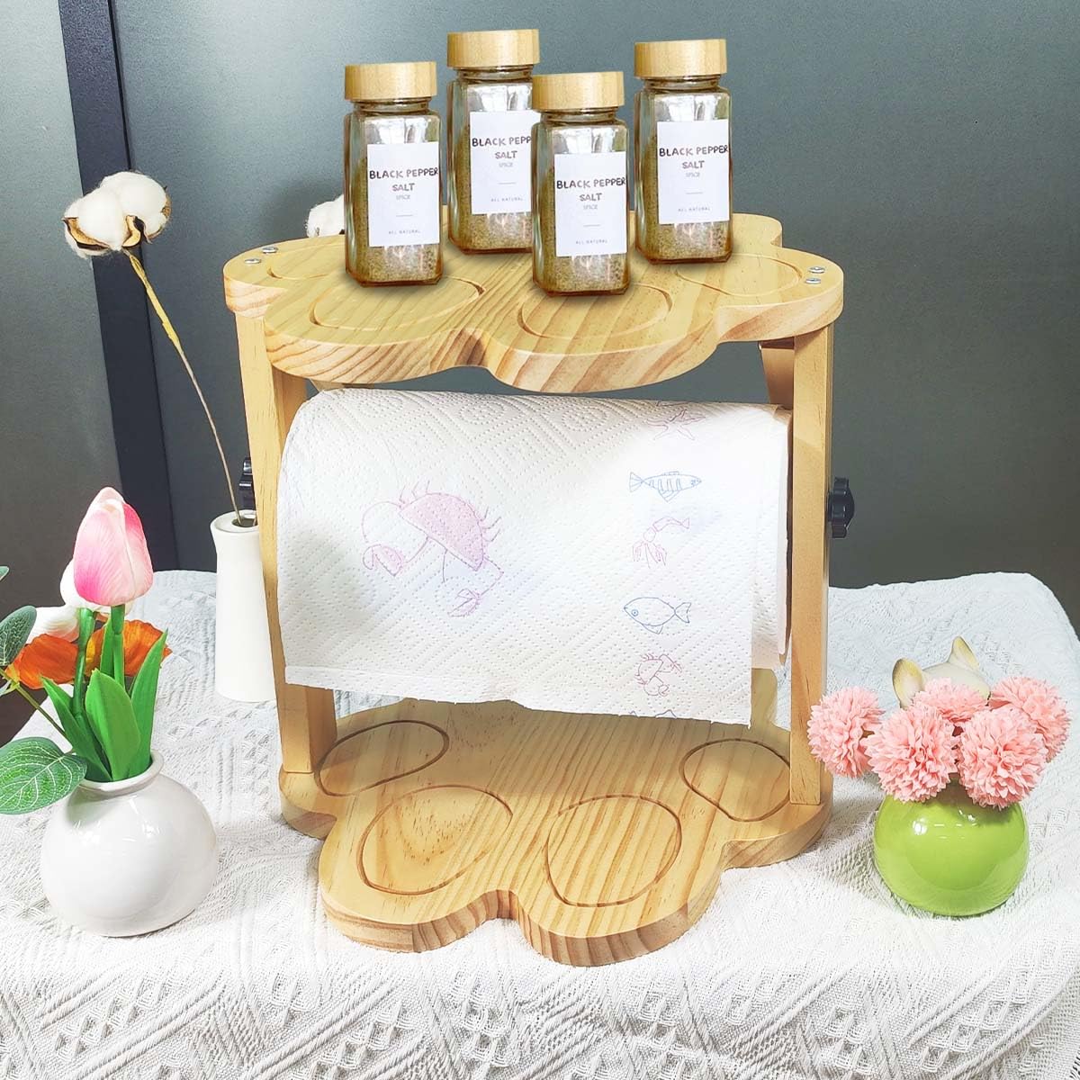 OROPY Étagère à Épices En Bois De Pin, Lot De 4, Porte-épices Murale