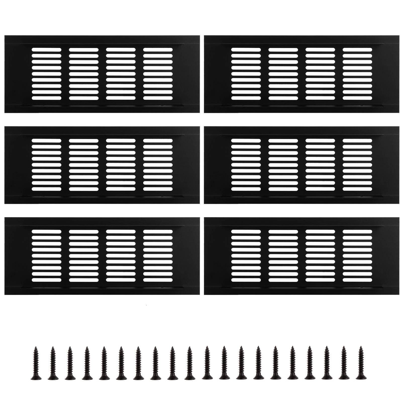 MUXHEL 6PCS Black Air Vent Covers for Walls 80x200mm Kitchen Plinth Vent Metal Ventilation Grill Aluminum Alloy Radiator Grill Air Vents for Interior Walls, Door, Wardrobe, Radiator, Cupboard