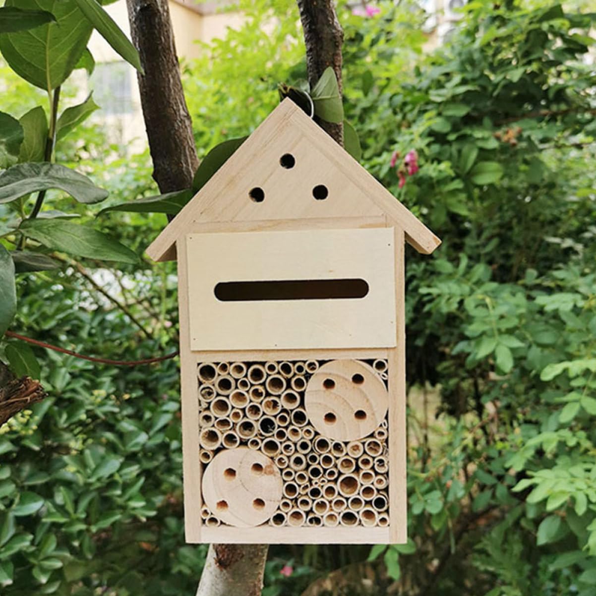 2 Stück Insektenhotel für Garten mit Sicherer Nisthilfe von Bienen und Marienkäfern als Dekoratives Wildbienenhaus