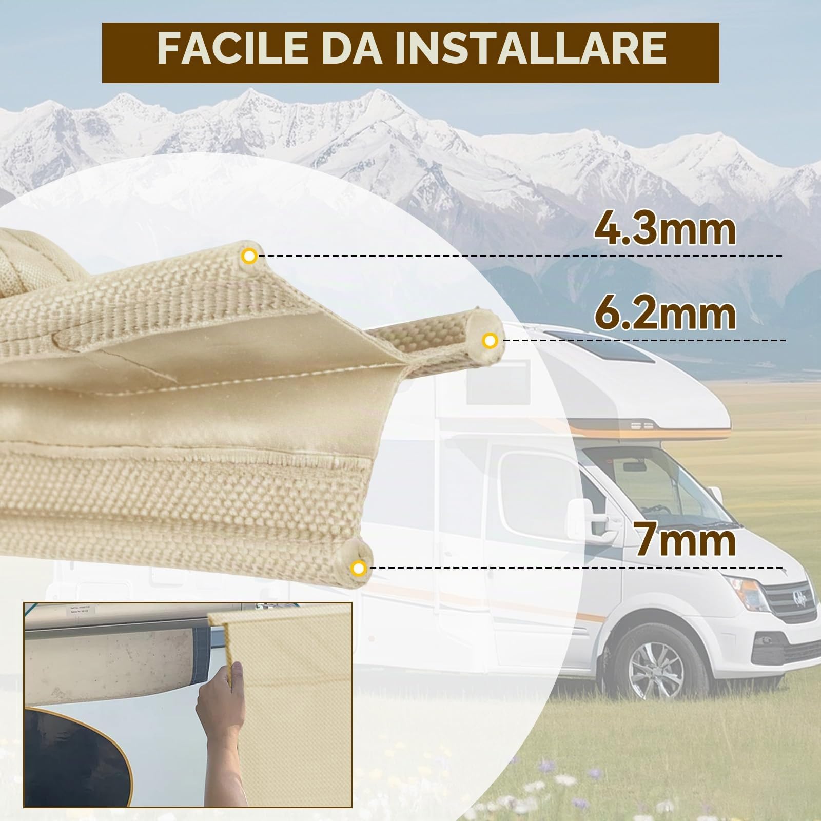 Protezione Solare per Camper Parete Frontale 2X3,7m, Tenda Universale