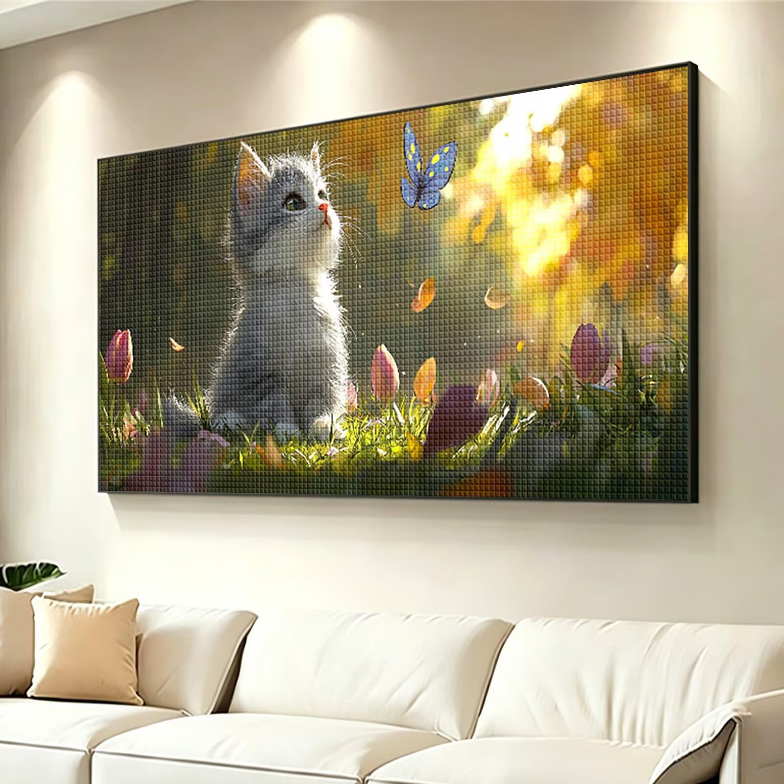 Diamond Painting Adultos Gato Pintura Diamante, Mariposa Diamond Painting 5D Completo, DIY Cuadrado Bordado Punto de Cruz Cuadros de Diamantes Kit para Decoracion Hogar, Regalo Mujer 200x100cm 0J-846