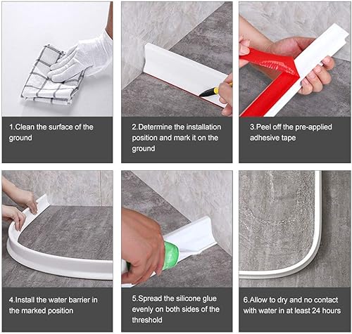 Miniatura 7 de Umbral de ducha plegable de 59 pulgadas, barrera de ducha de 2 pulgadas, tapón de agua de ducha de 2 pulgadas de alto, protector de agua de ducha de