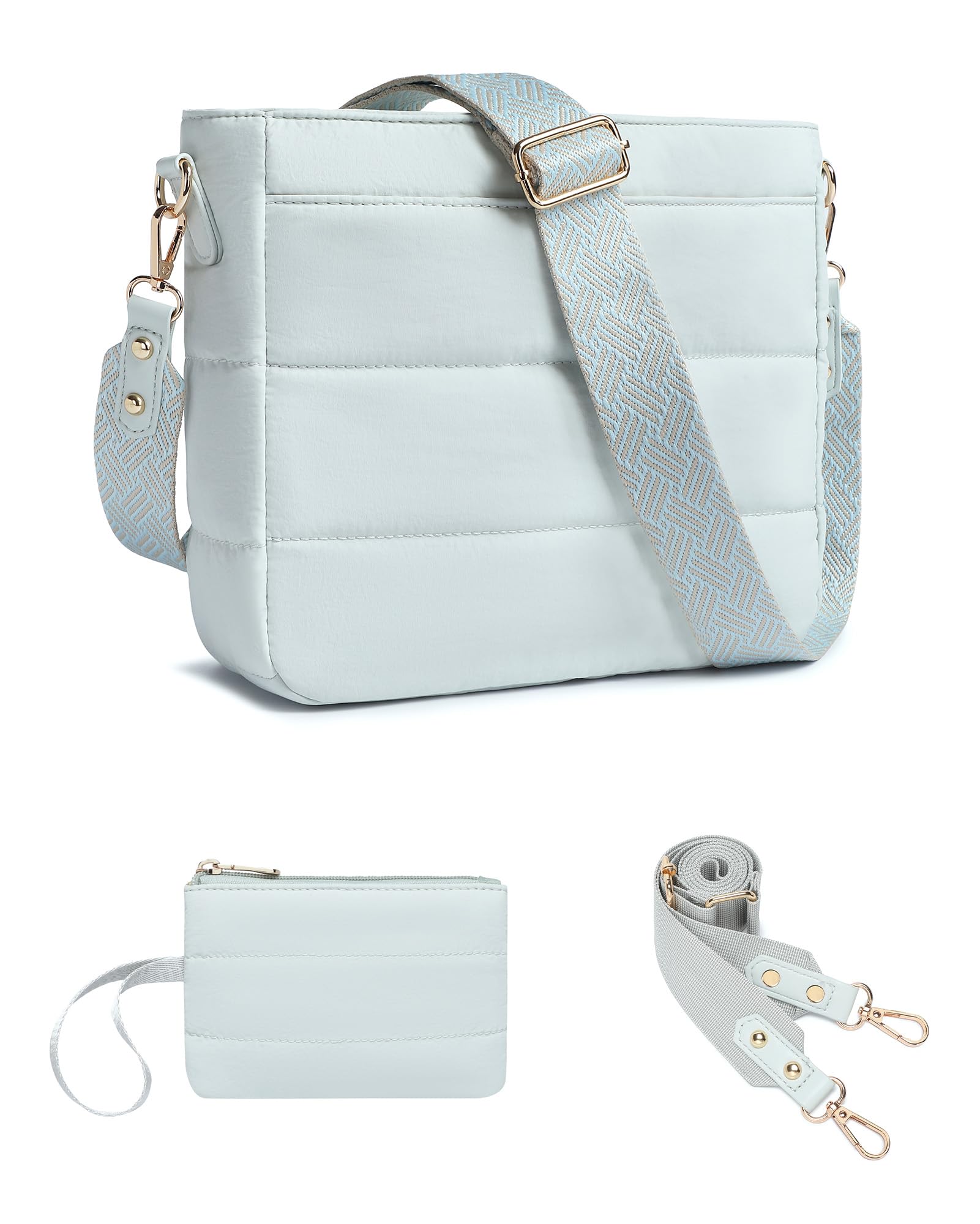 Purses for Women 2PCS Puffer Quilted Crossbody Shoulder Hobo Bags
