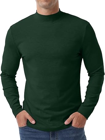 Askdeer Mens T-Shirts Cotton Mock Turtleneck Long Sleeve Shirts Lightweight Thermal Pullover Sweaters