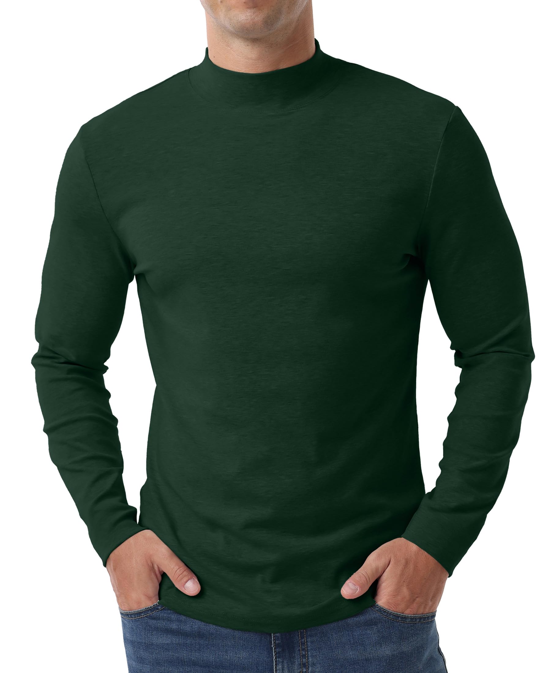 Hisir Camiseta interior térmica para hombre, cuello medio, manga larga, algodón, camiseta de manga larga para invierno