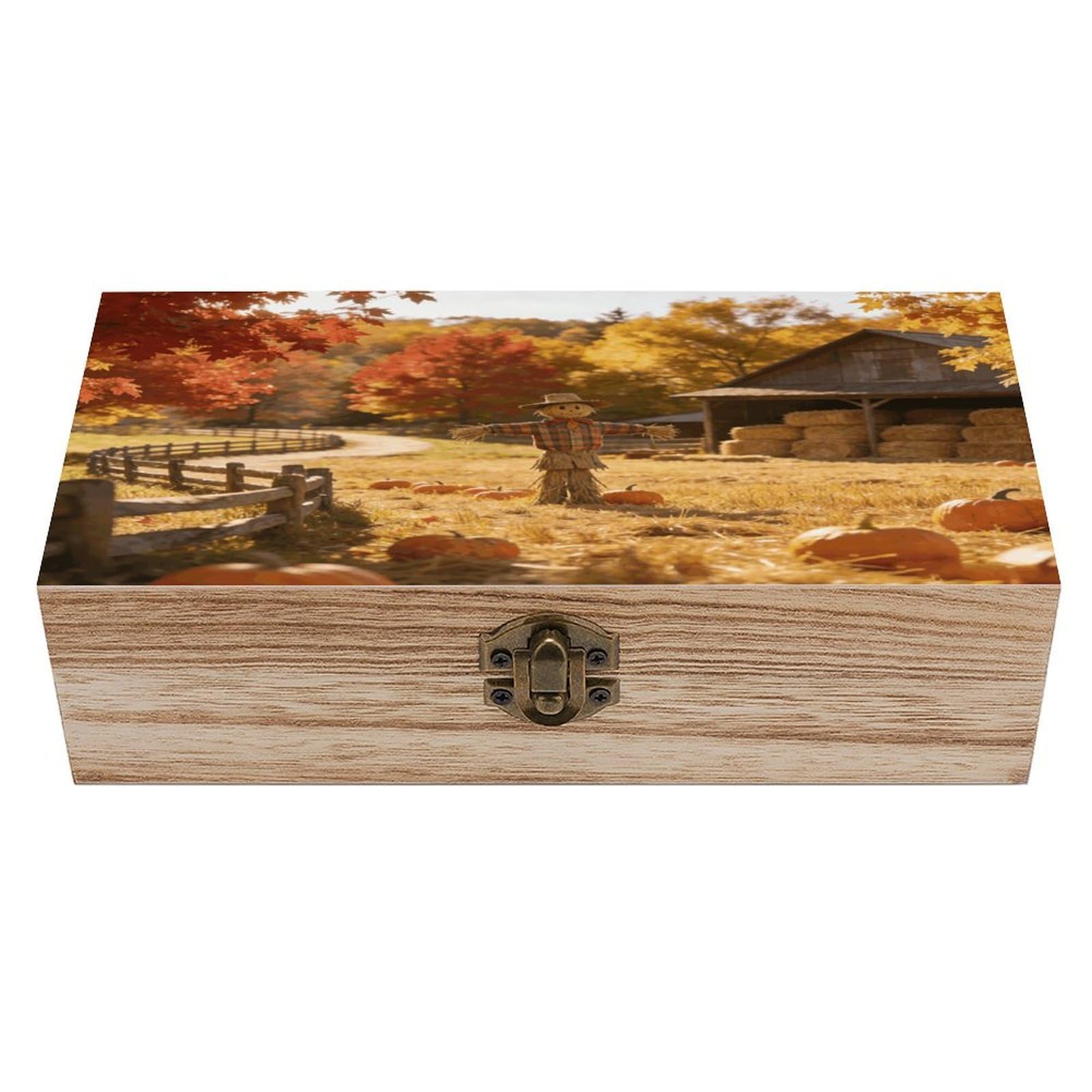 LZQPOEAS Autumn Field Watchman Wooden Keepsake Box Wooden Storage Box Container with Hinged Lid Beautiful Wood Memory Box Decorative Jewelry Case for Crafts Art Hobbies & Trinket Storage