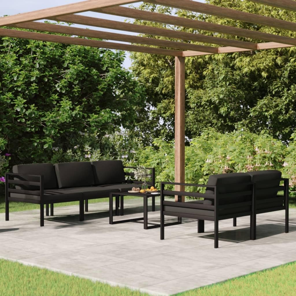 6-częściowy zestaw wypoczynkowy ogrodowy, aluminiowa antracytowa, modułowa sofa outdoorowa na taras i balkon, odporny na warunki atmosferyczne meble patio z wygodnymi poduszkami, nowoczesny