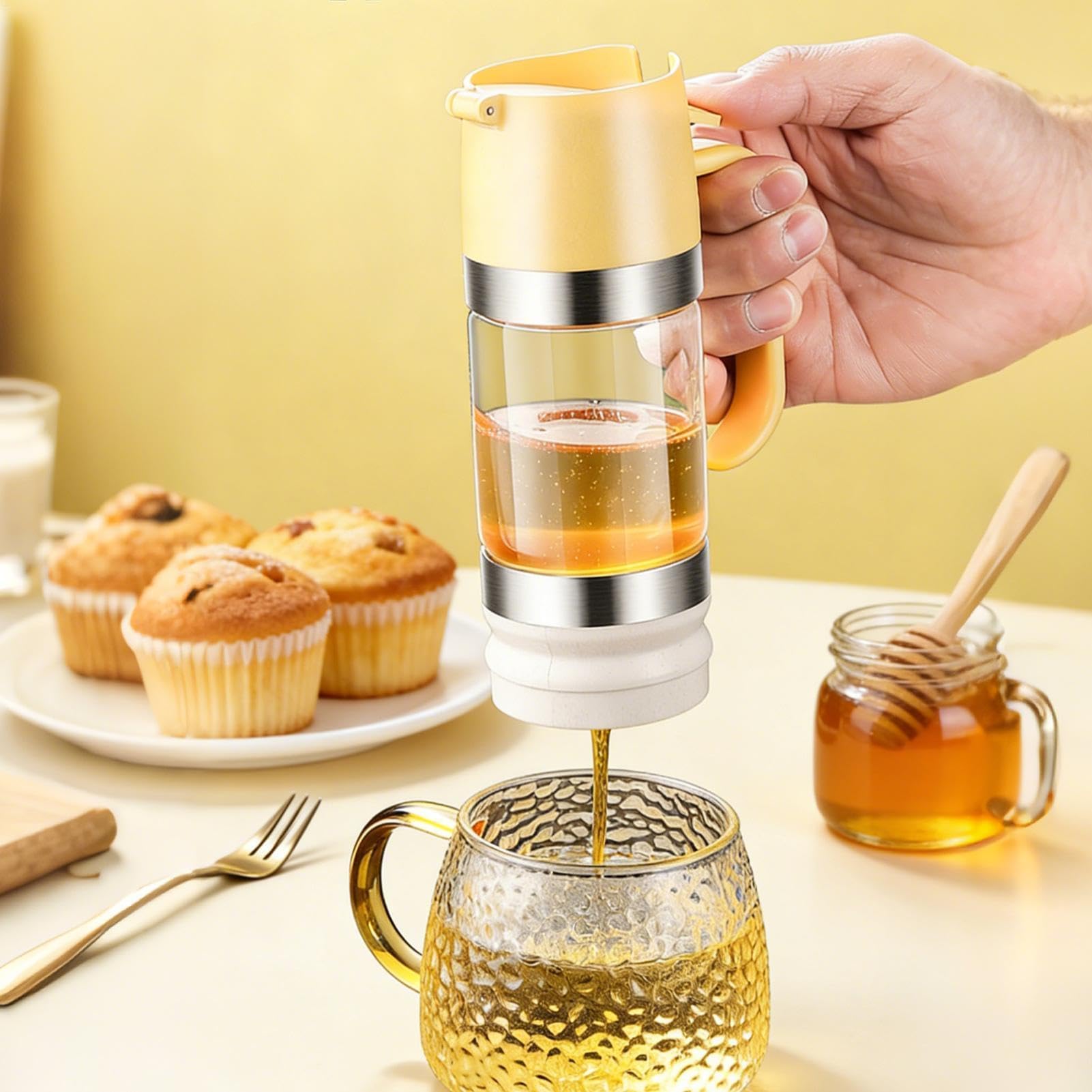 Distributeur de miel, 300 ml, en verre hermétique, anti-goutte, distributeur de sirop amovible pour huile, café, thé, lait, sauce, maison, cuisine, garde-manger, camping, pique-nique
