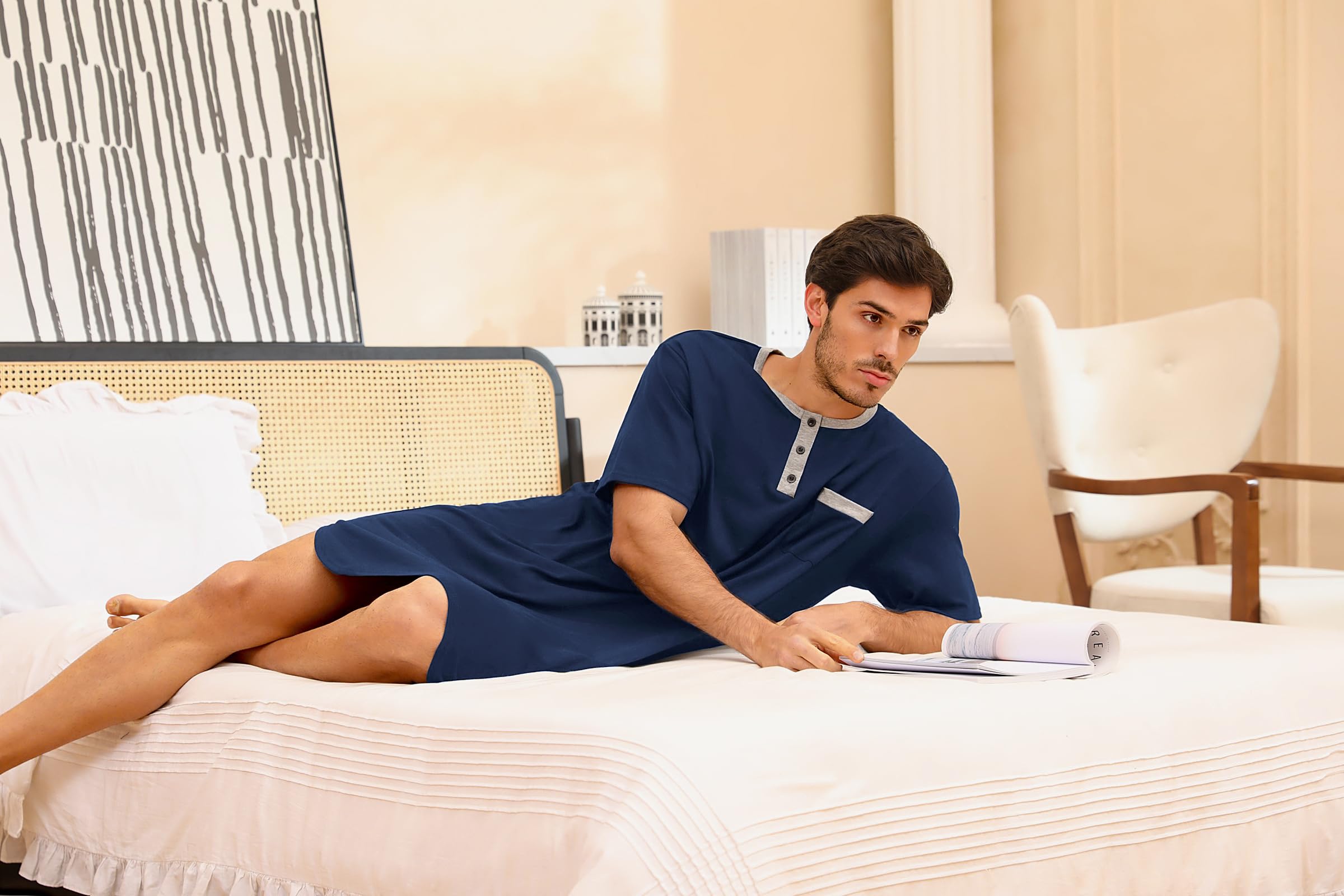 Uniexcosm Camisa de Dormir para Hombre Pijama Manga Corta de Algodón