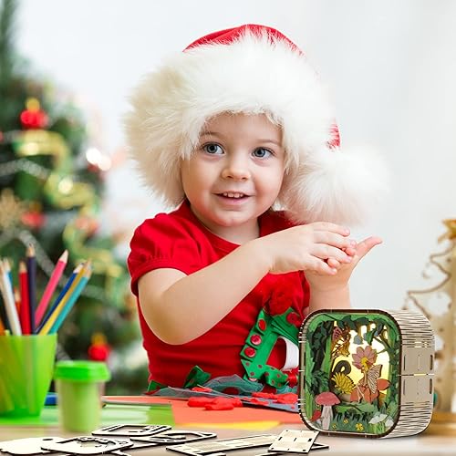 Miniatura 6 de Pinta tu propia luz nocturna de hadas, kit de arte y manualidades 3 en 1 para niños, rompecabezas de madera 3D con 5 suministros de arte de tatuaje