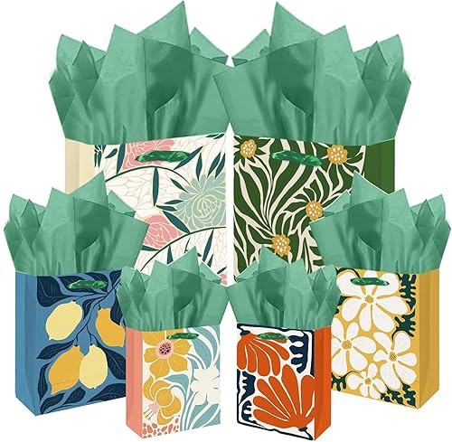 qiqee Clash Flowers Bolsas de regalo con papel de seda Mulit de varios tamaños, 10 bolsas de regalo de cumpleaños para fiestas (2 piezas grandes de