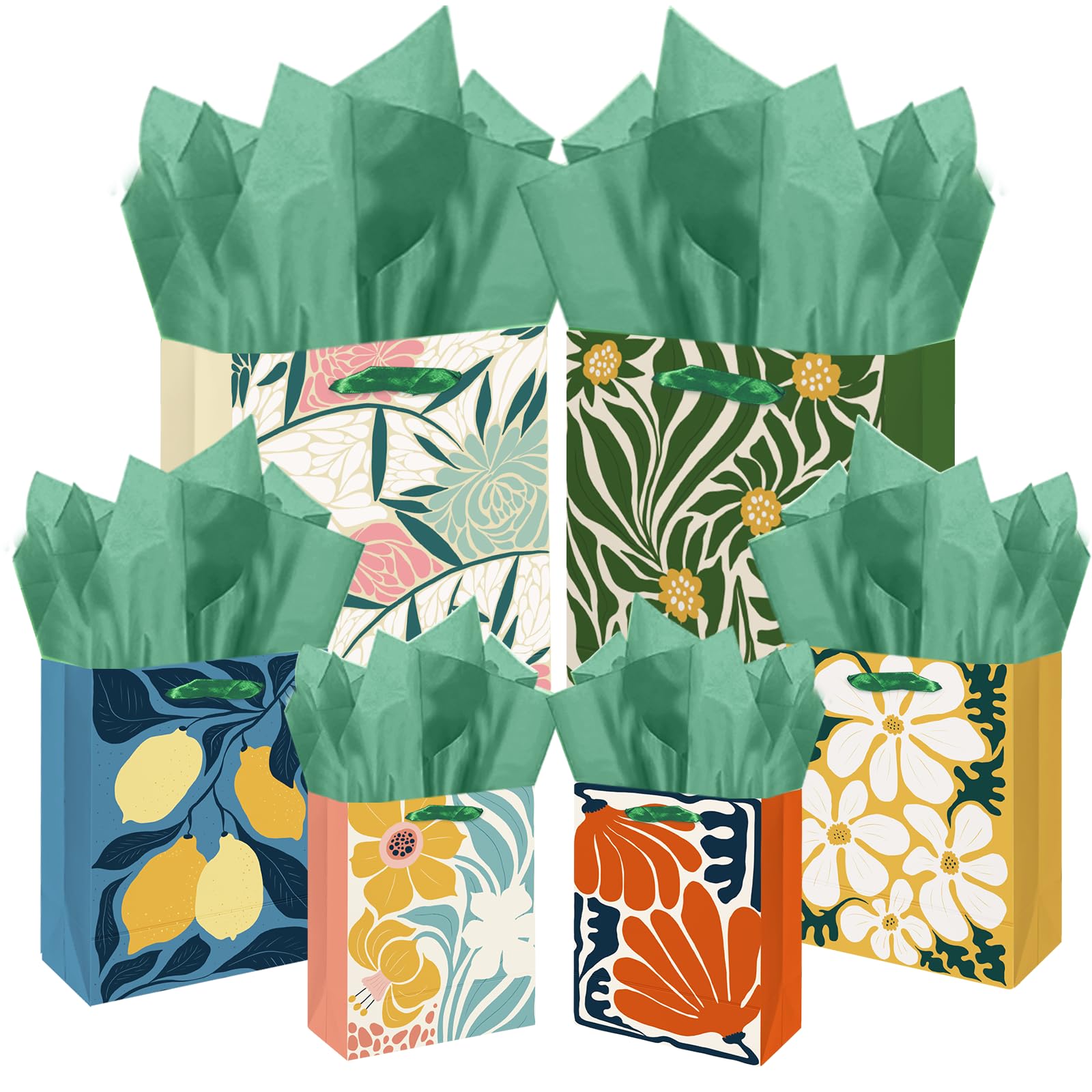 Gcardist Clash Flowers Gift Bags with Tissue Paper Mulit Assorted Sizes 10PCS Present Party Favor Birthday Bags(2pcs Large 13", 4pcs Medium 9", 4pcs Small 6", Tissue Paper)