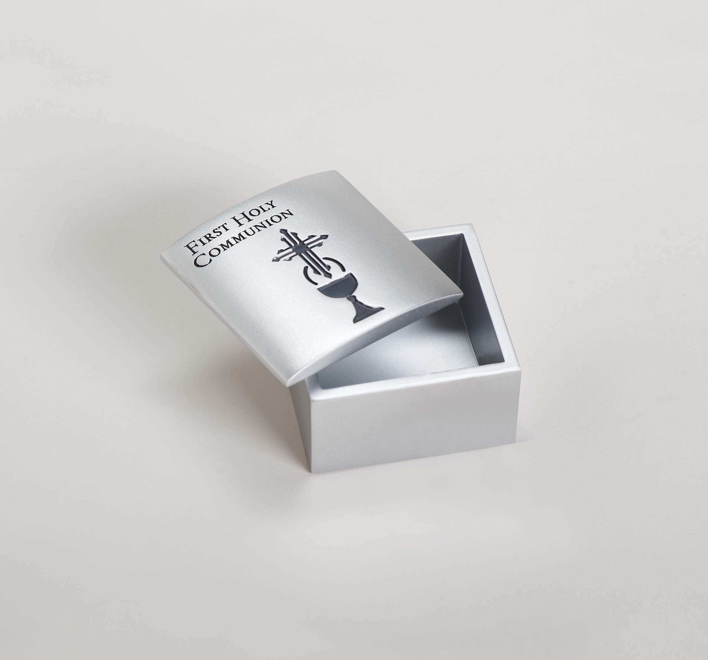 Roman First Holy Communion Brushed Silver Tone 2 Inch Resin Stone Keepsake Box and Lid