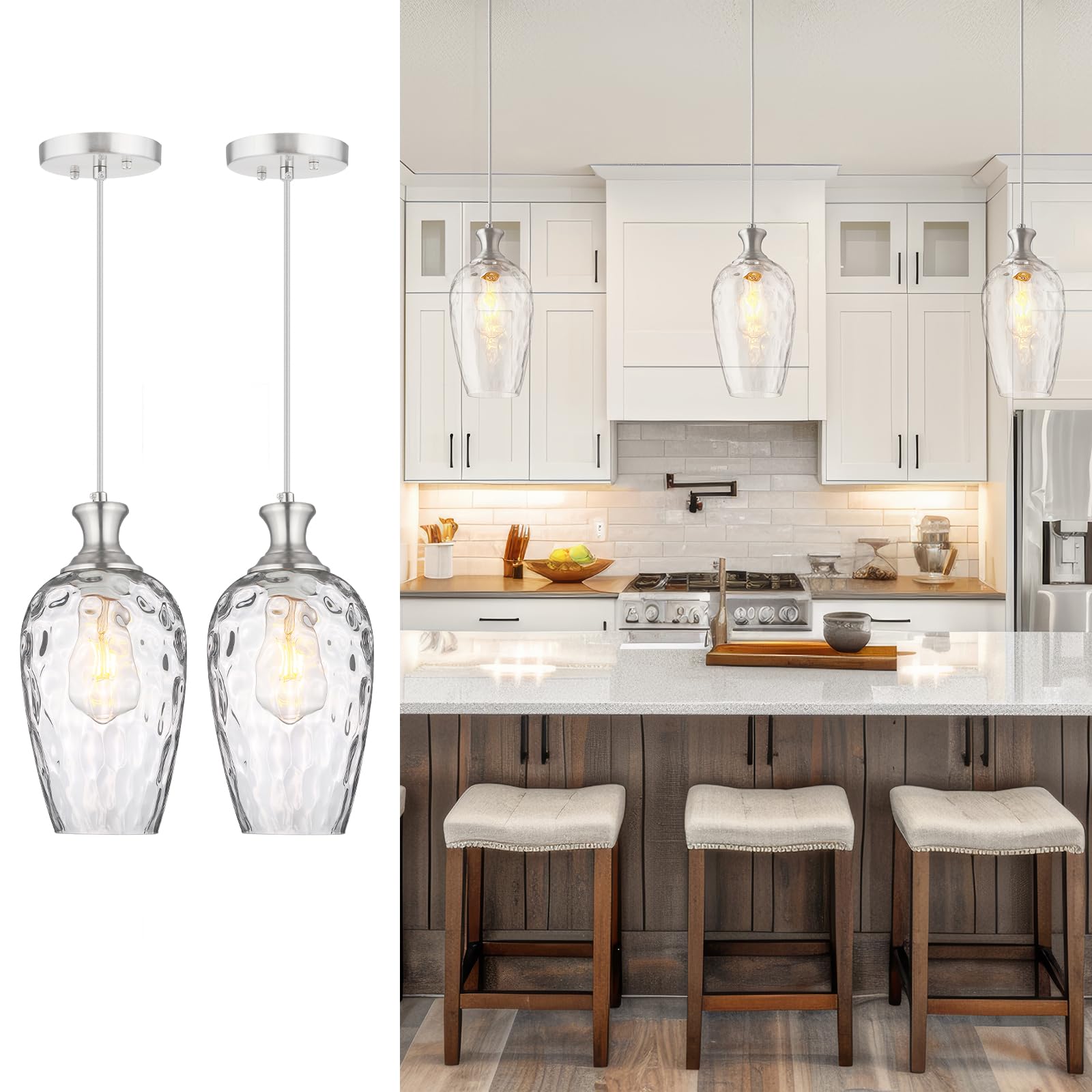 SADUENFR Glass Pendant Lights Kitchen Island Brushed Nickel