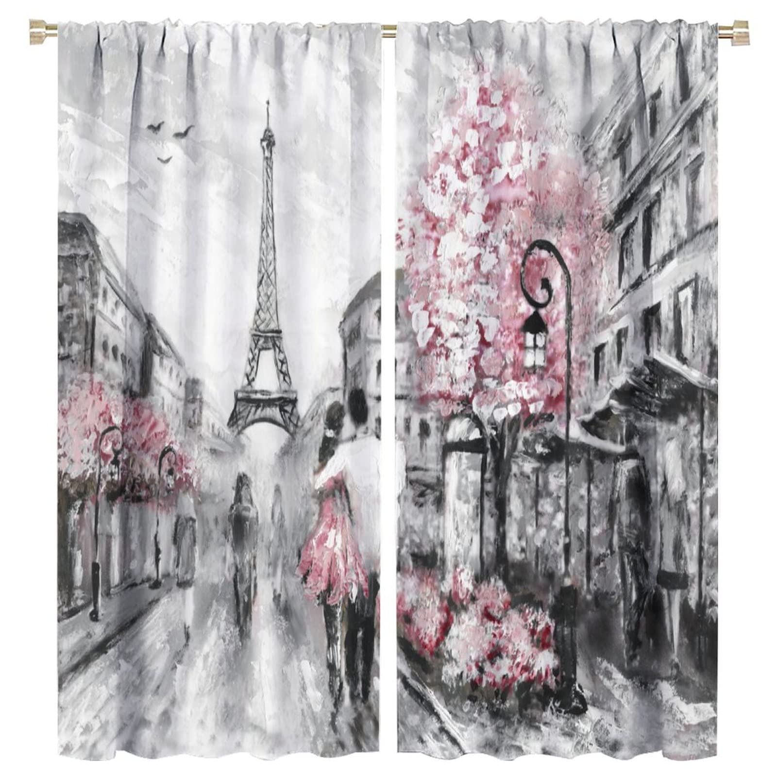 JESTRONRY European Cityscape Bedroom Curtains,Paris Oil Painting Eiffel Tower Romantic Valentine's Day Theme Rod Pocket Window Drapes 2 Panels for Bedroom Kitchen Cafe W63xL72in
