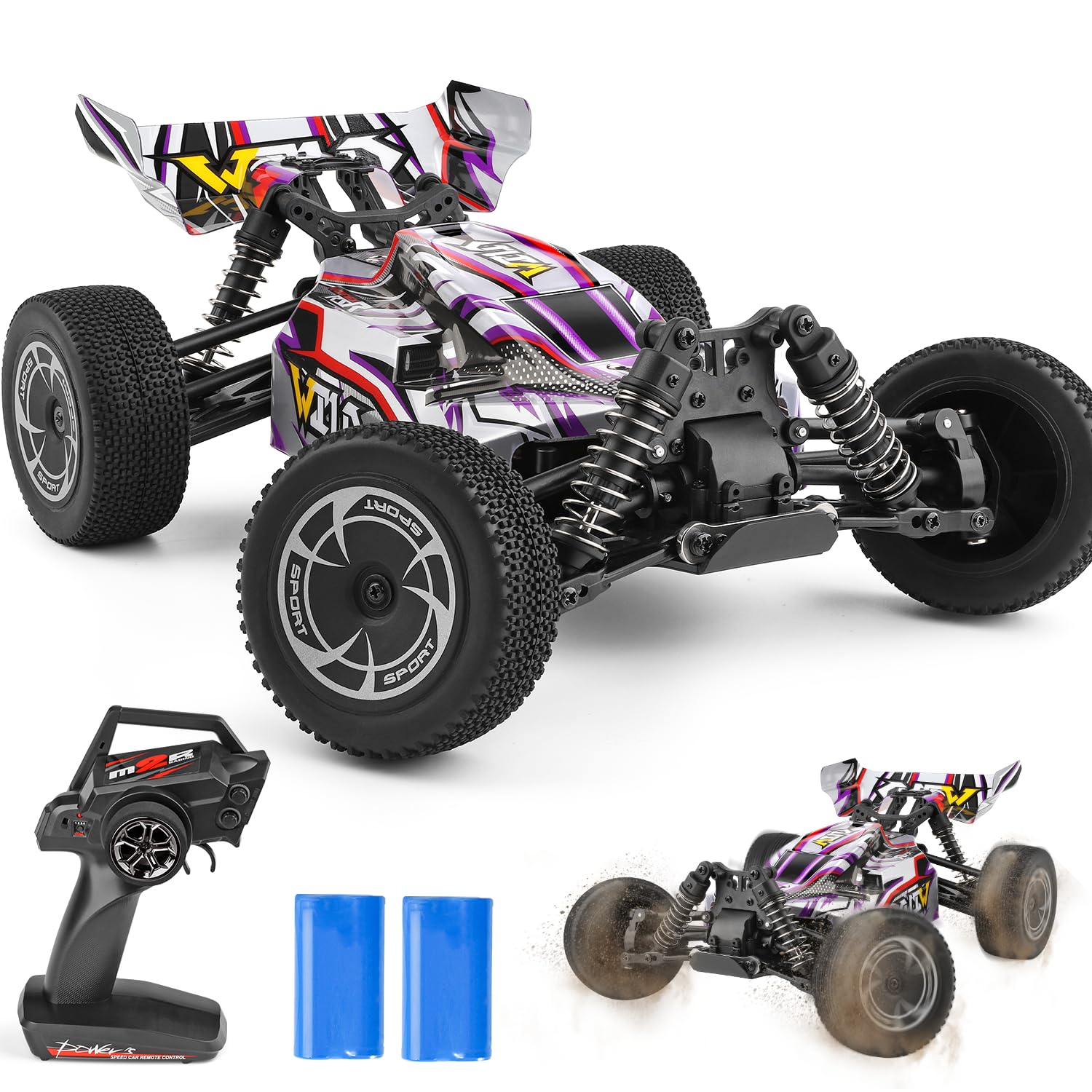 Coche teledirigido a partir de 8 10 años, 1/14 4WD RC Coche, 2,4 GHz 35 km/h Off Road RC Buggy, impermeable RTR All Terrain Remote Control Car para niños y adultos (morado)