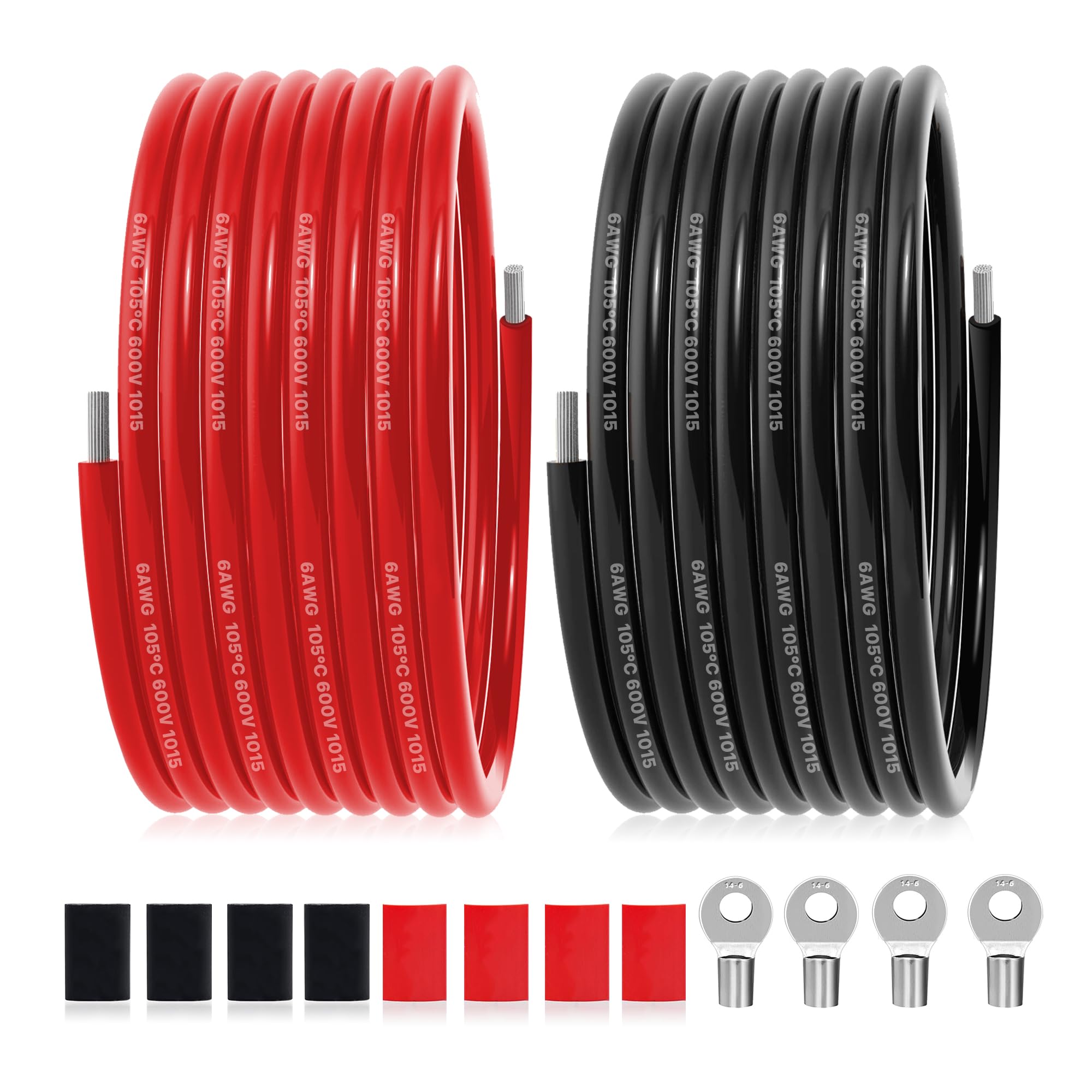 Cavo elettrico in PVC da13,5mm² - 6 AWG Filo elettrico di 6 m (3 Metri nero e 3 Metri rosso) in rame stagnato ad alta temperatura per pannelli solari, elettrodomestici, veicoli, ecc.
