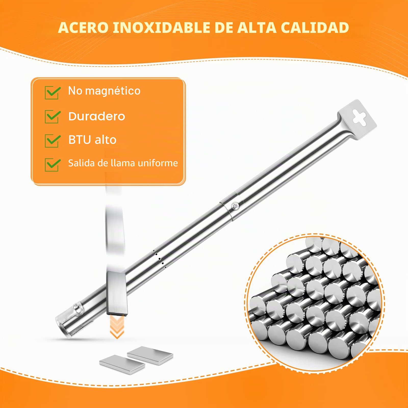 GFTIME Universal Quemador Barbacoa de Gas Piezas de Repuesto para FirePlus, Fire Mountain, Char-Broil, Cosmo Y Otros Parrilla Barbacoa Acero Inoxidable BBQ Quemadores Extender 31 cm a 44 cm (4 Pack)