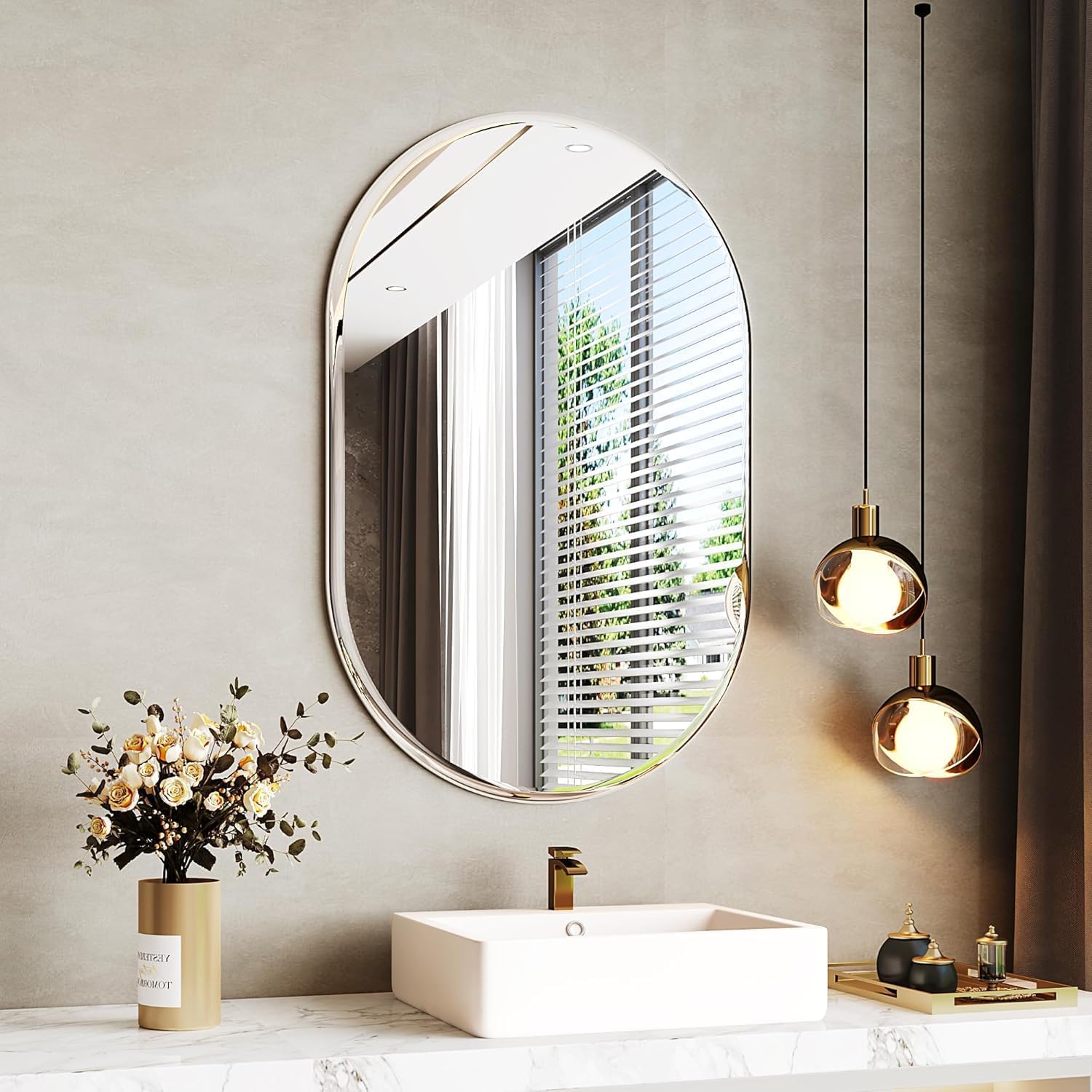 Fliptic Acrylic Mirror Frameless Capsule Oval Mirror for Wall/Mirror with Beveled Smooth Edges for Bathroom/Dressing Room/Living Room/Bedroom/Entryway - (18x12 Inch), Clear-image-43