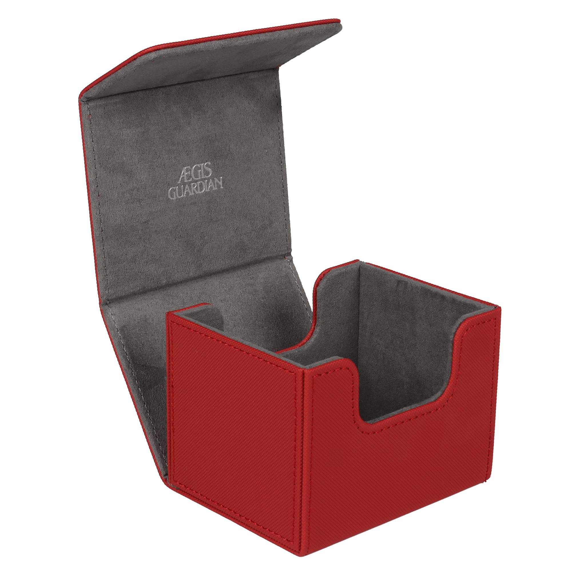 AEGIS GUARDIAN Card Deck Box for MTG, Commander Deck Box Hold 120+ Sleeved Cards, Leather Strong Magnet Card Deck Case Holder for Magic Cards TCG CCG, Red and Greay Ineer