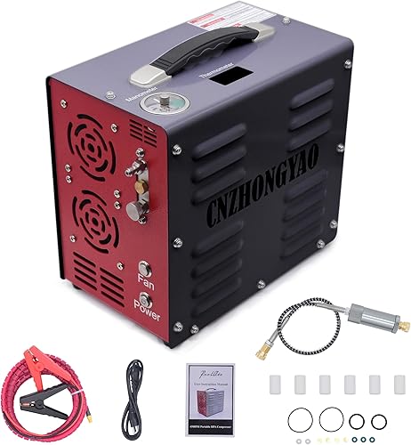 PORTAIR - Compresor HPA portátil de 4500 PSI, parada automática, sin aceiteagua, convertidor de potencia integrado, compresor de aire PCP para rifle