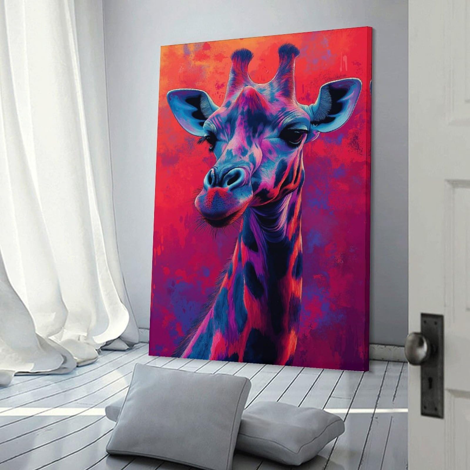 Junmoney Canvas Art Print Colorful Giraffe Portrait, 16x24inch(40x60cm), for Office, Study Or Home Workspace, Decorative Artwork for Productive Spaces