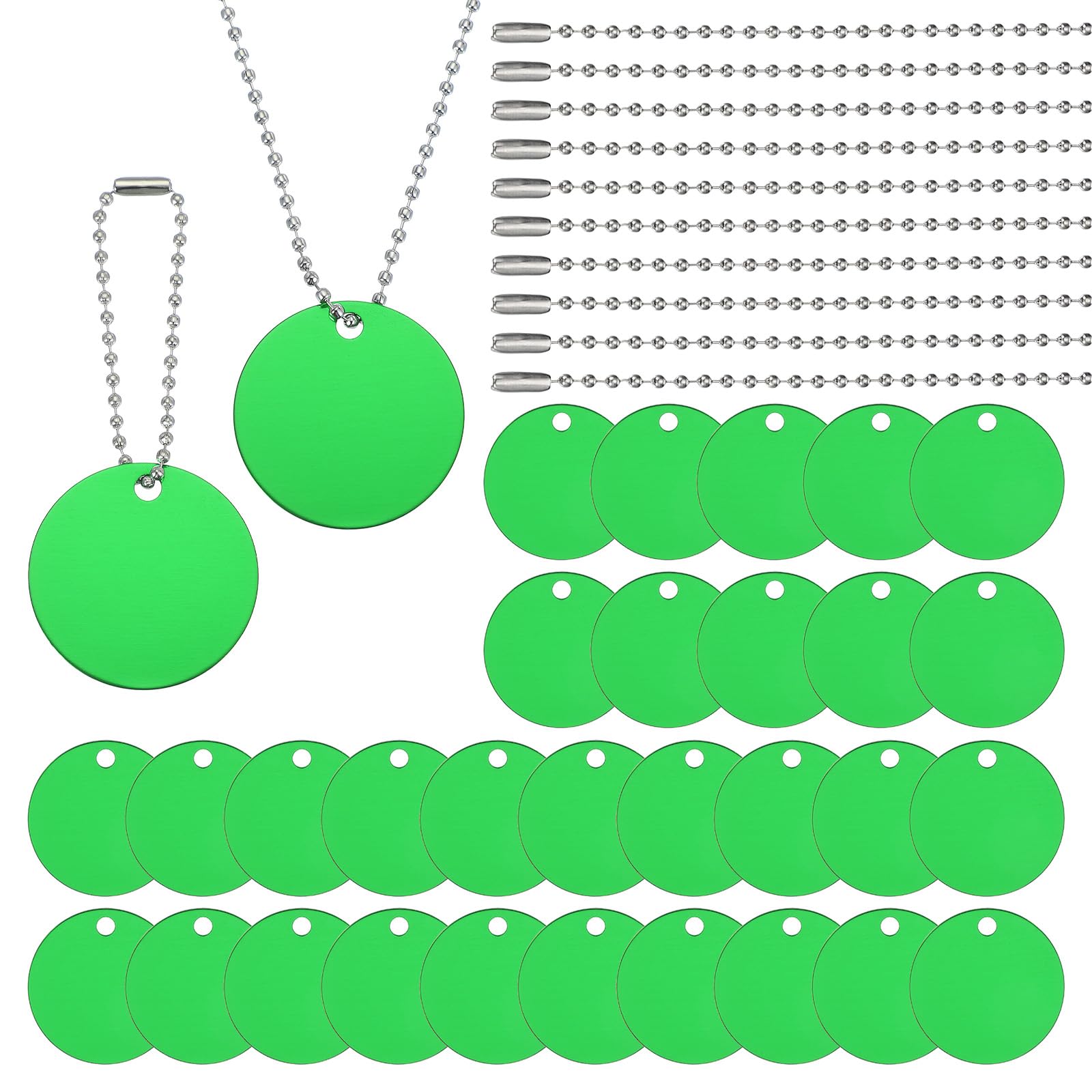 PATIKIL 60 Pcs Blank Dog Tags Set, Including 30 Pcs Aluminum Metal Stamping Round Label 30 Ball Steel Chain for DIY Decor Laser Engraving Necklace,