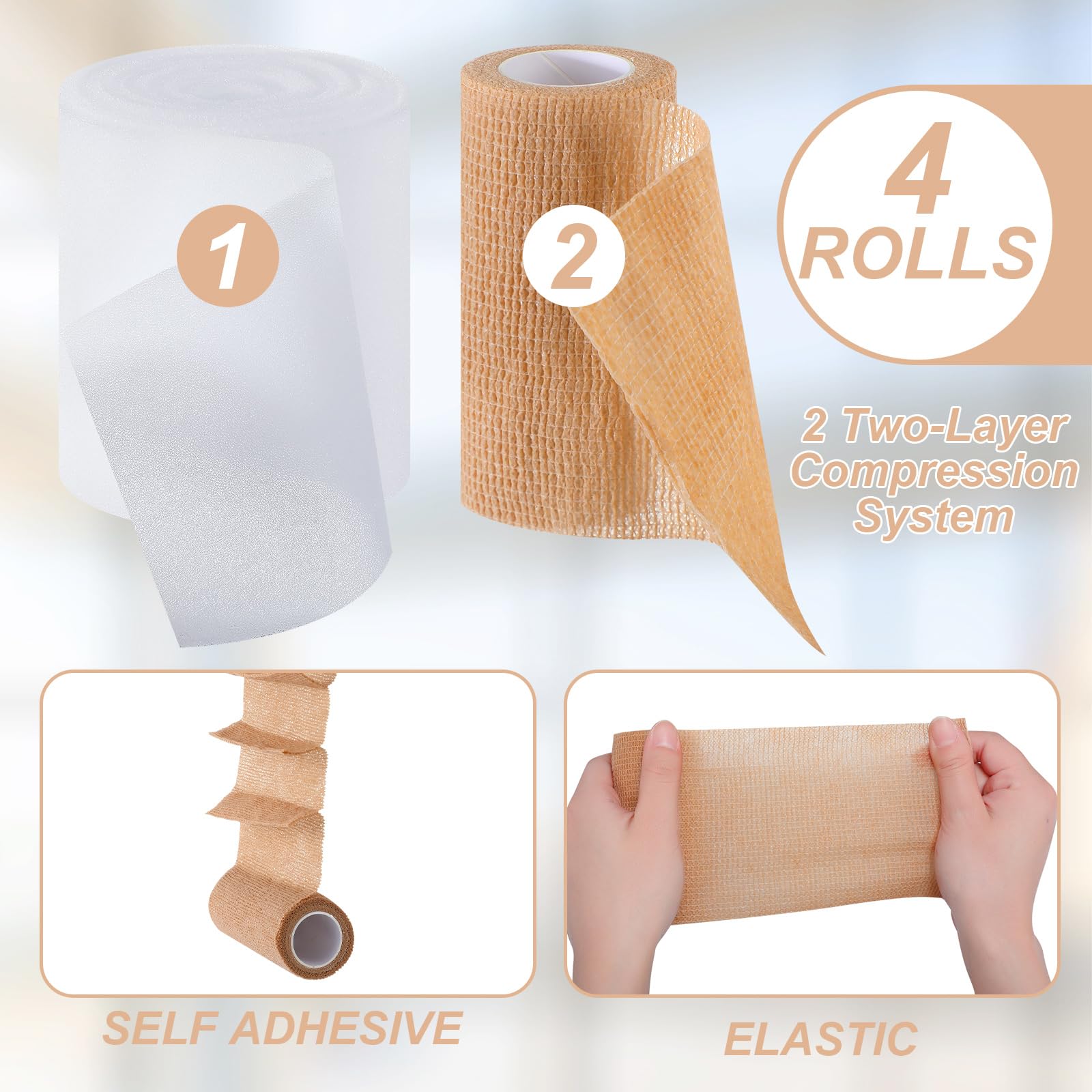 Geiserailie 4 Pcs 2 Layer Compression Wraps Bandage System for Leg Swelling — Amazon image 4