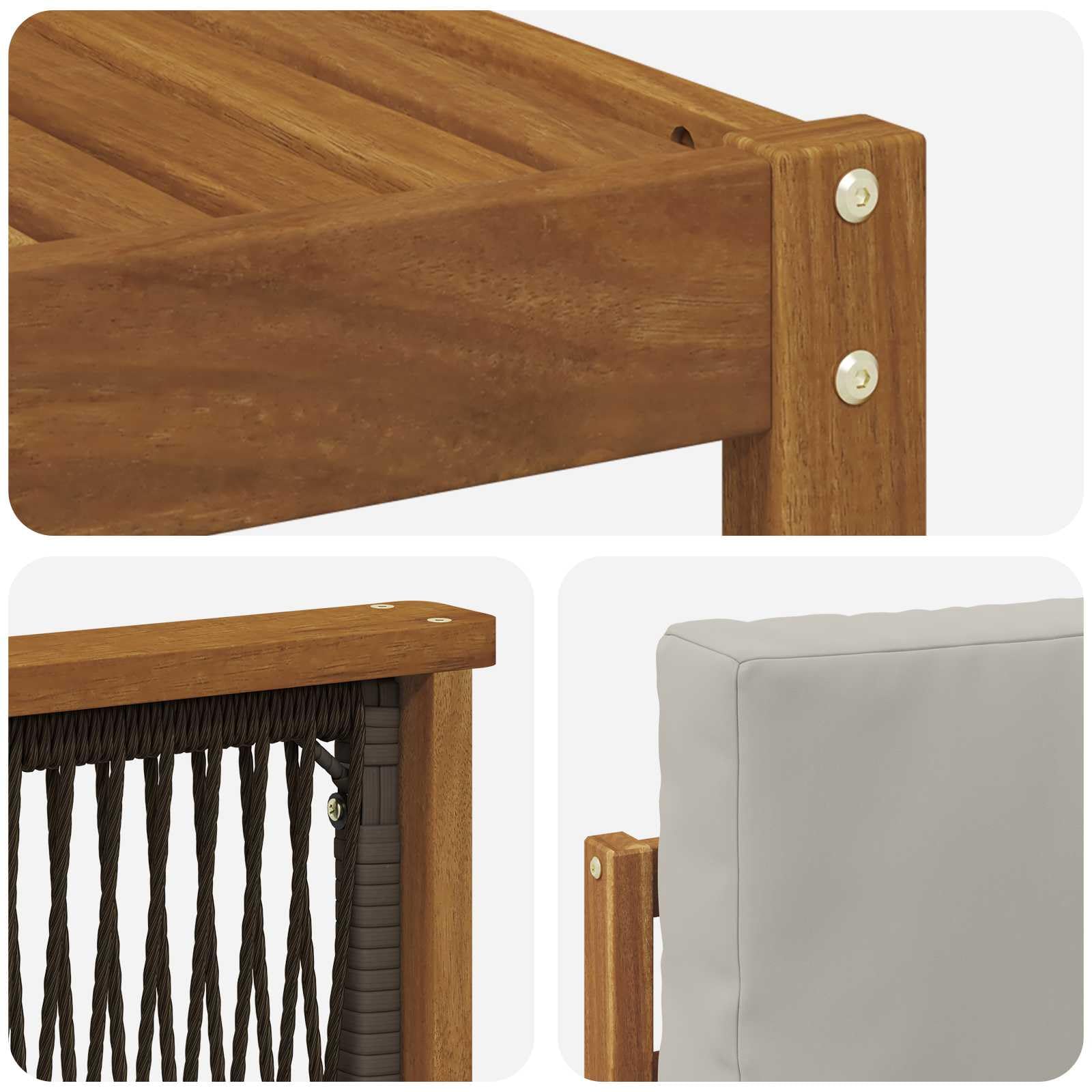 Gartenmöbelgarnitur Set mit 10 Kissen, wetterfestes Akazienholz, modulares Design für Terrasse, Balkon und Garten, langlebig, stilvoll, platzsparend, inklusive Tisch, Sofas und Armlehnen