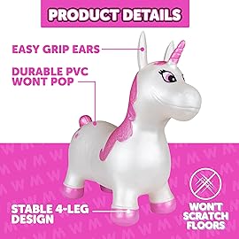 Waddle Bouncy Animal Hopper - Inflatable Hopping Animals, Indoors and Outdoors Fun, Pump Included, Riding Toys for Boys and Girls Ages 2 Years and Up, White Pink Unicorn