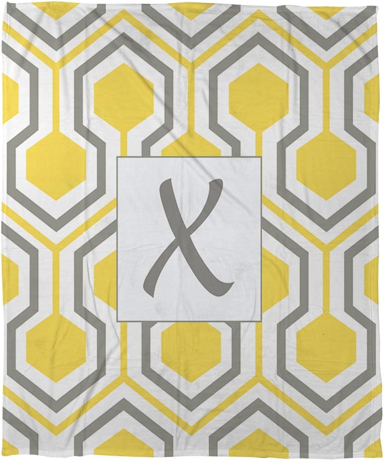 Manual Woodworkers & Weavers Coral Fleece Throw, 60 by 80-Inch, Monogrammed Letter X, Yellow Honeycomb