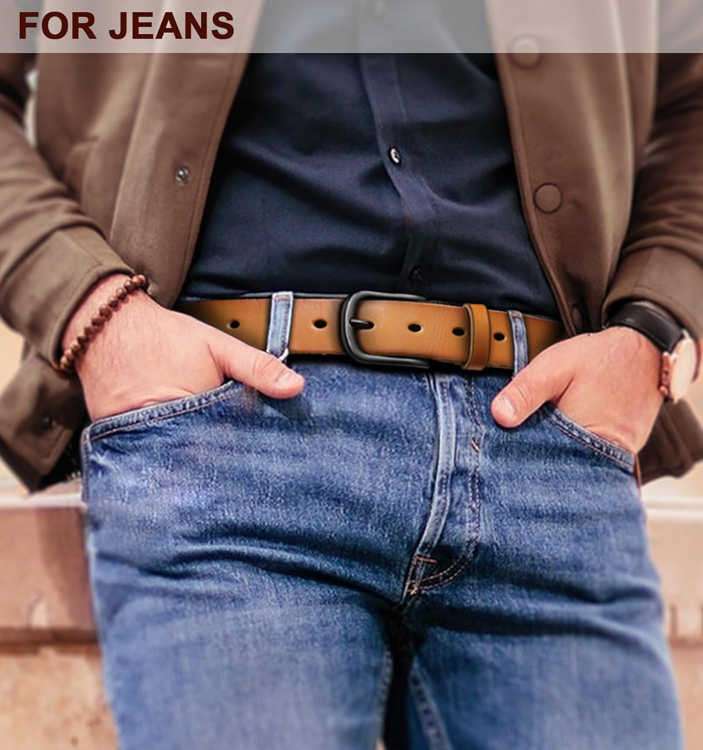 BULLIANT Men Belt Multi Pack,Leather Belt For Gift Men Golf Dress Casual Jean 7Holes 1 3/8" - Image 4