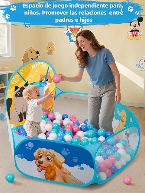 Foto 2 de 6 de ZimiTeda Gato y Perro Piscina de Bolas para niños pequeños con aro de Baloncesto Plegable Pop-up Piscina…