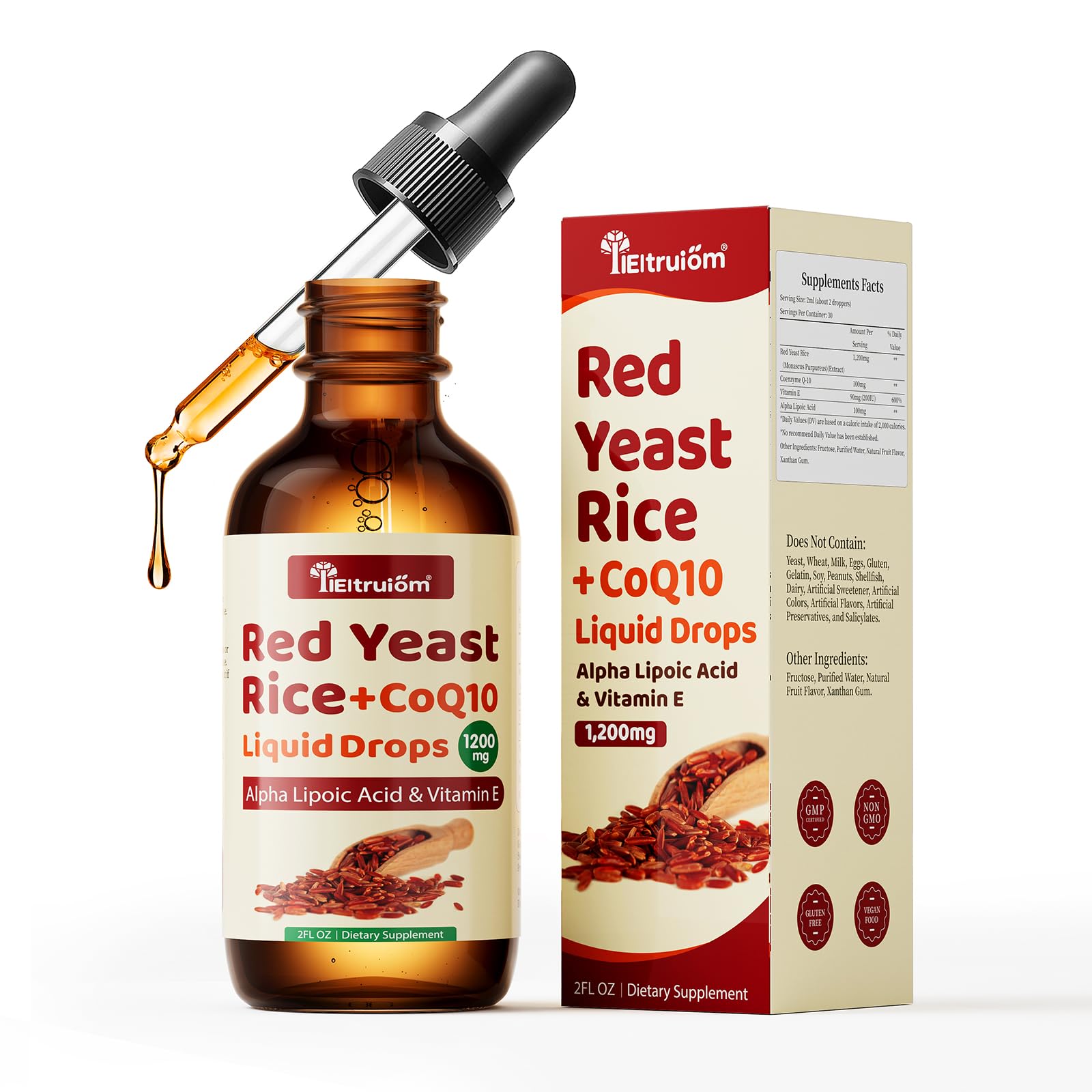 Red Yeast Rice Drops 1200mg with CoQ10, Citrinin Free, Sugar Free Formula